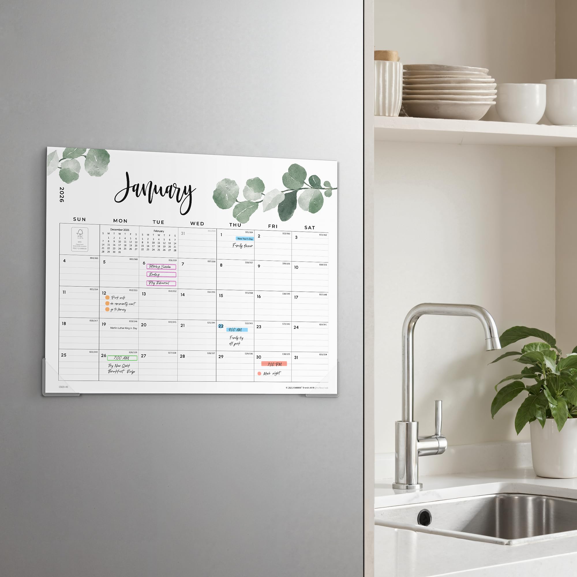 Cabbrix 2026 Magnetic Calendar for Refrigerator, January 2026 to June 2027 Fridge Calendar Magnet, 15 x 12 inch, Monthly Greenery Design, Easy Organizing