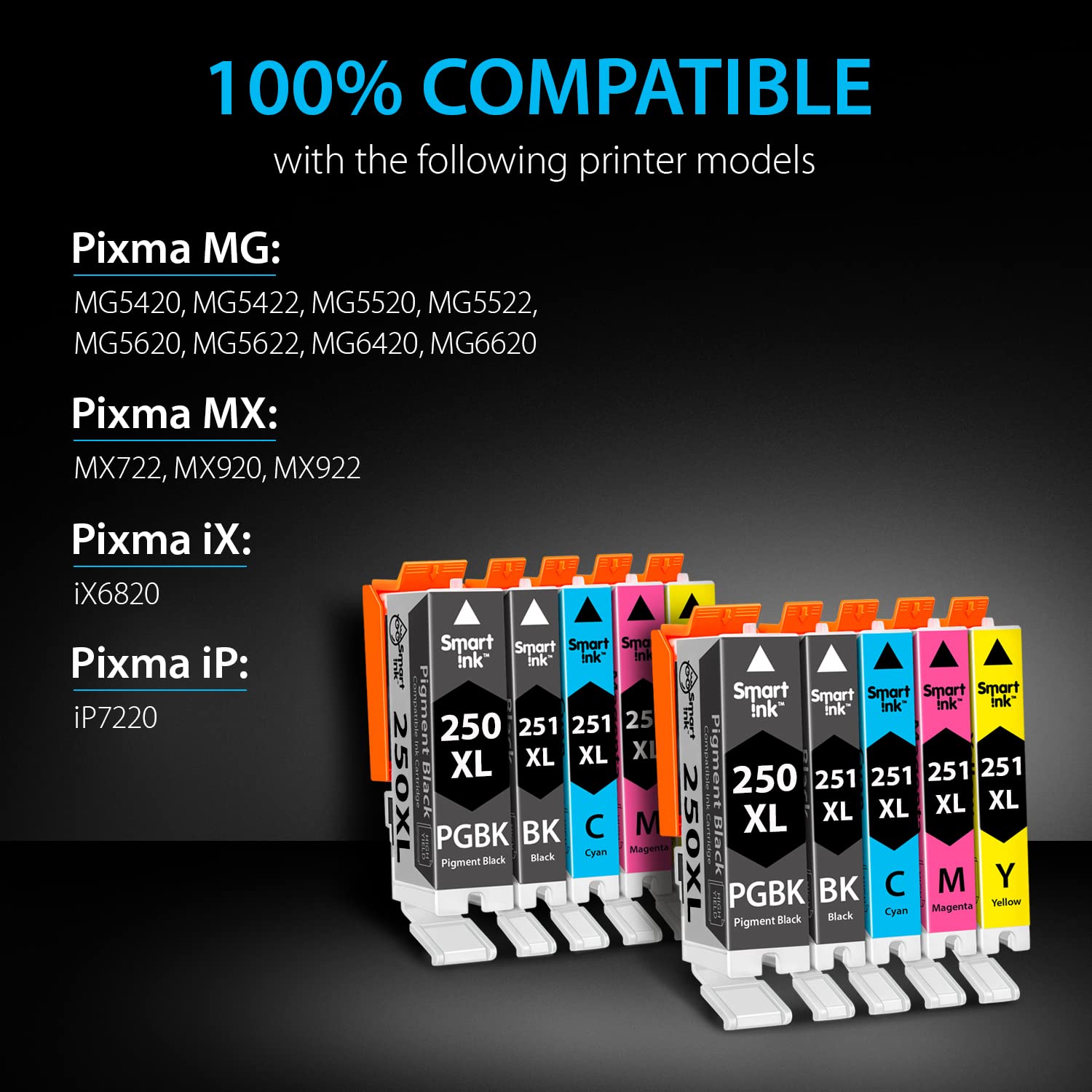 Smart Ink Compatible Ink Cartridge Replacement for Canon CLI-251XL PGI-250XL PGI 250 CLI 251 (1PGBK & 1BK/C/M/Y 10 Combo Pack) for Pixma MX722 MX922 iP7220 iX6820 MG5420 MG5422 MG5520 MG5522 MG5620