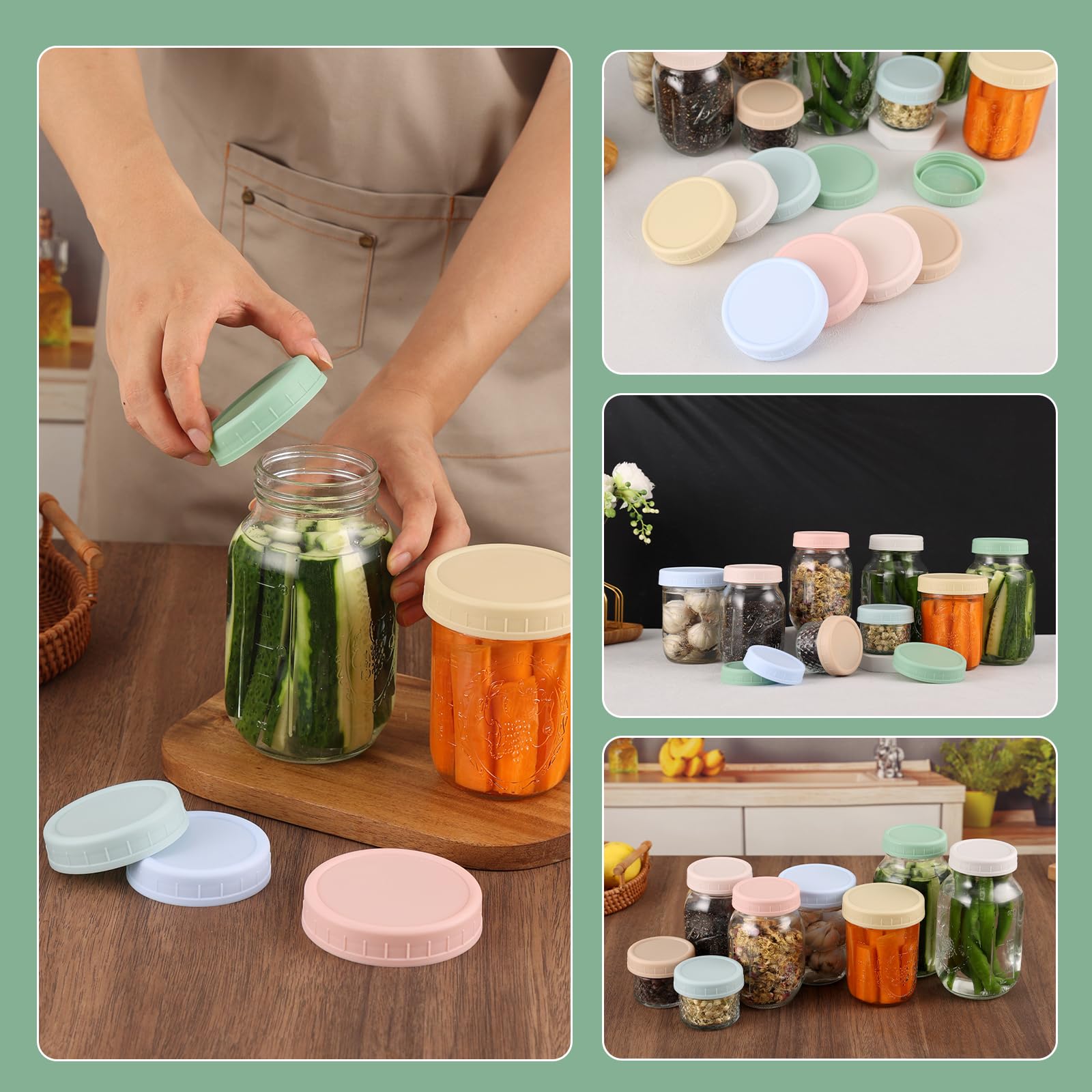 16PCS Plastic Mason Jar Lids 8 Wide Mouth&8 Regular Mouth for Ball, Kerr Jars and More, Colored Plastic Reusable Mason Jar Accessories for Canning Jars, Leak Proof Canning Lids with Silicone Rings
