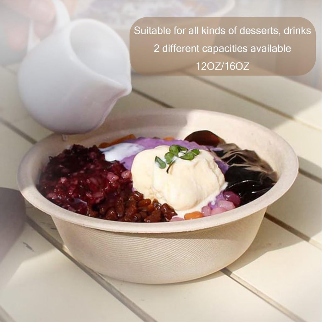 16oz Compostable Paper Bowls,100% Biodegradable Disposable Bowls， Heavy-Duty Soup Bowls，50 Pack Eco-Friendly Salad Bowl for Hot and Cold Food Eco-Friendly Sugarcane Bowls (16oz)