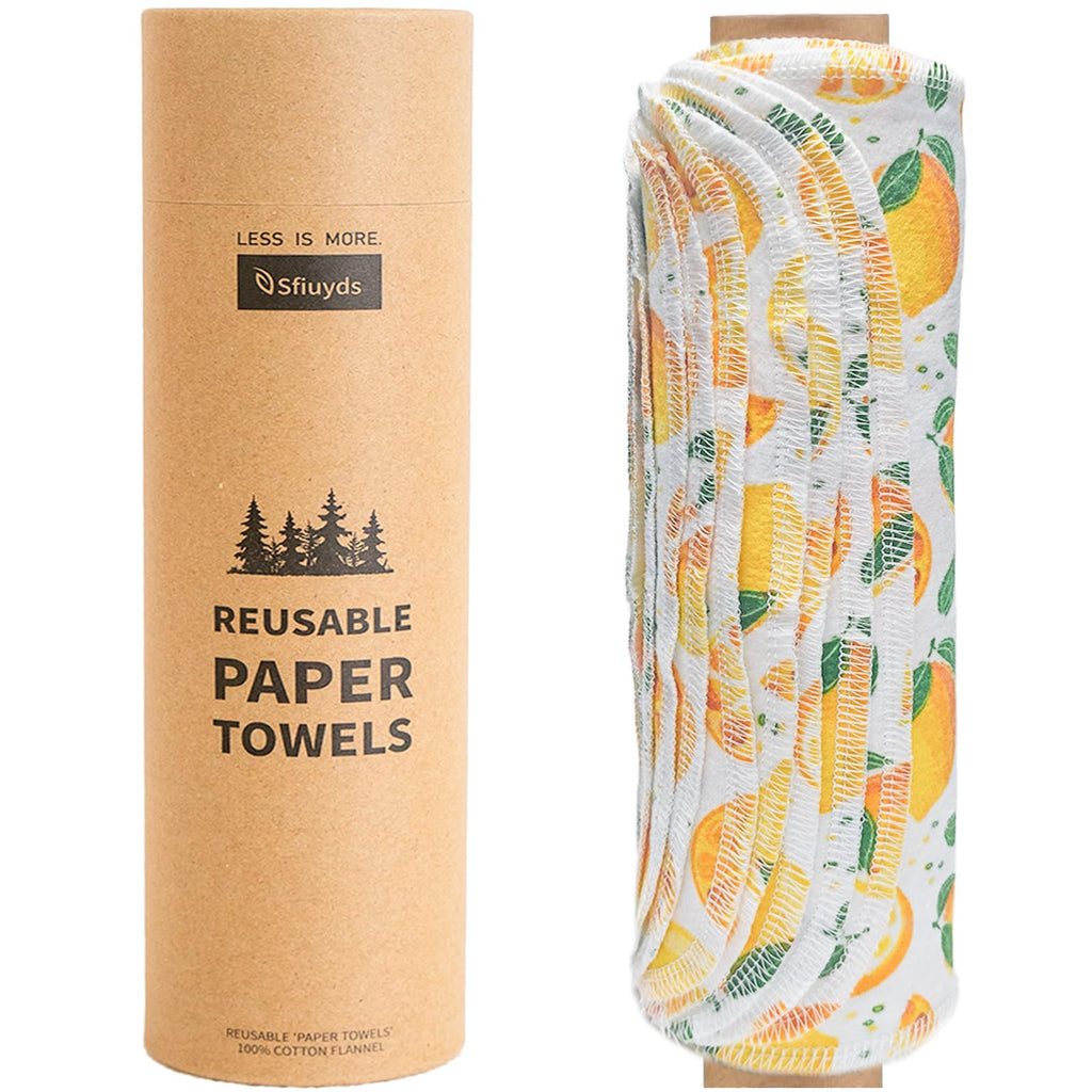 SFIUYDS Reusable Paper Towels Washable，Pack of 12 Paperless Napkins Flannel Cotton Cloth 10"X12"with Cardboard Roll，Made to Last - Cut Back and Waste Less Eco Friendly（Lemons）