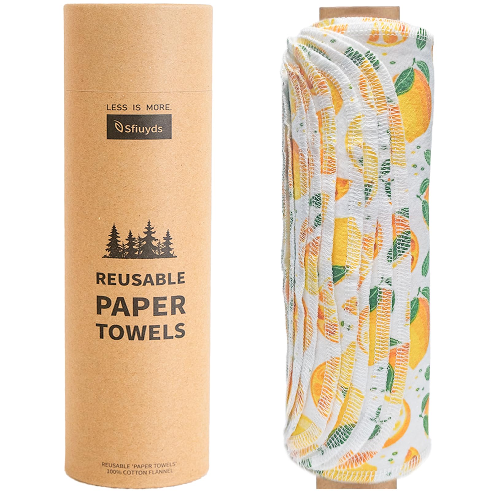 SFIUYDS Reusable Paper Towels Washable，Pack of 12 Paperless Napkins Flannel Cotton Cloth 10"X12"with Cardboard Roll，Made to Last - Cut Back and Waste Less Eco Friendly（Lemons）