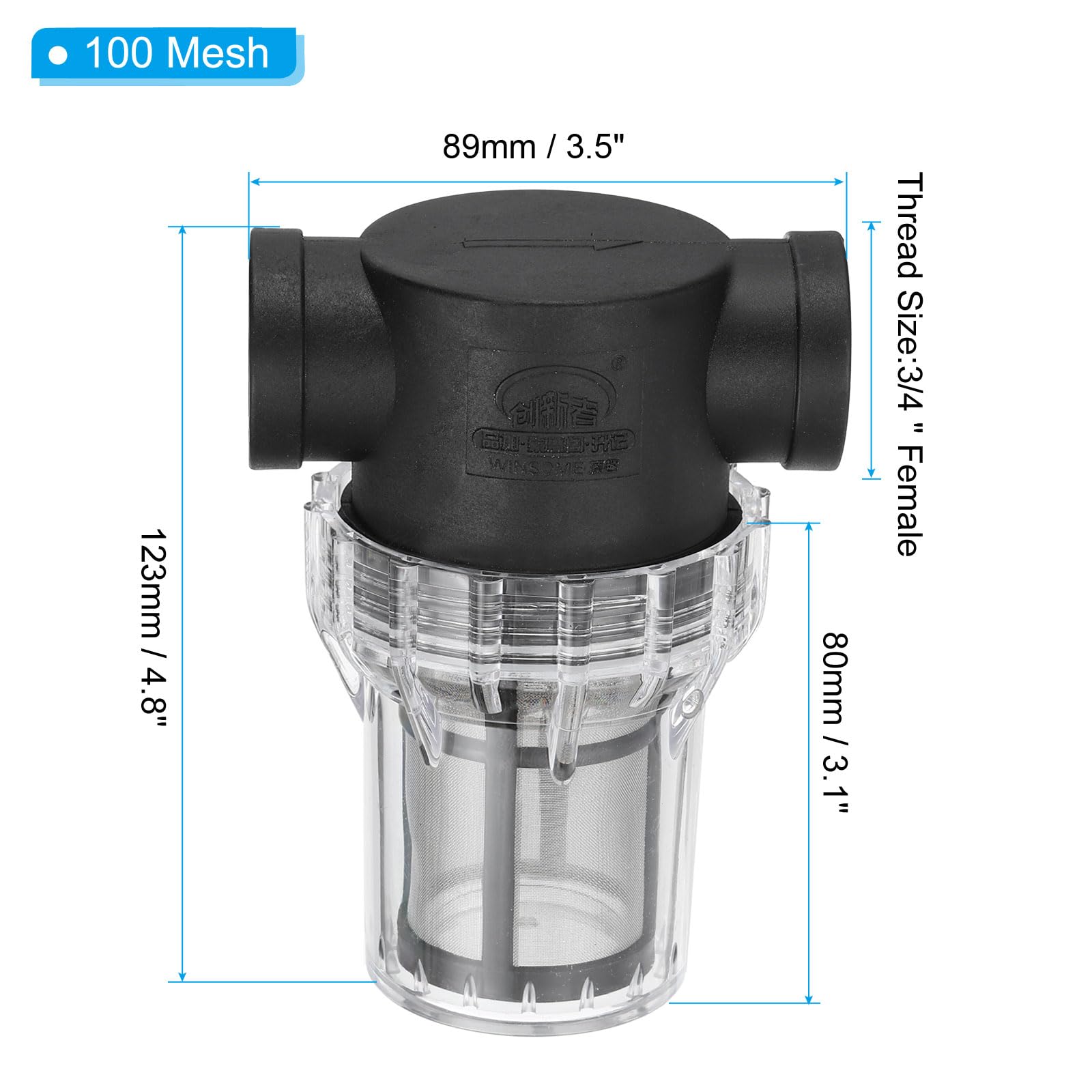 PATIKIL 3/4 Inch Female in-Line Strainer with 100 Mesh Stainless Steel Filter Screen Water Pump Filter for Garden Irrigation Pressure Washer Inlet