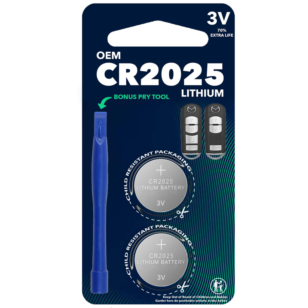 CR2025 2025 Remote Key Fob Battery for, Mazda 3, 6, CX-3, CX-5, CX-9, MX-5 Miata, Yaris IA, Scion, 2009-2020, 2 Pack
