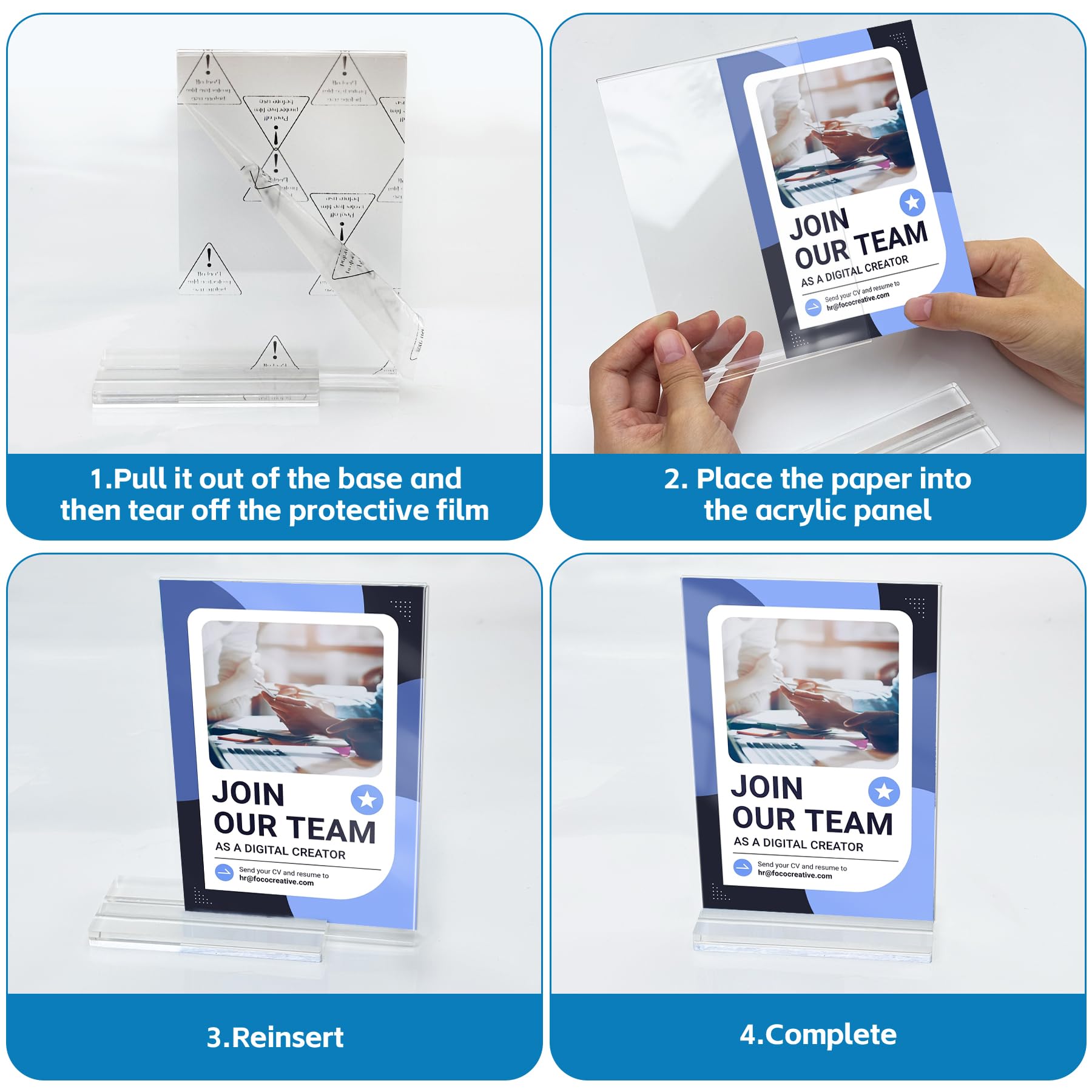 Acrylic Sign Holder 8.5 x 11, 8 Pack Clear Menu Stand, Double-Sided Clear Sign Holder, Vertical Plastic Stands for Display, Stand up Table Top Frame Paper Holder for Office Business Store Restaurants