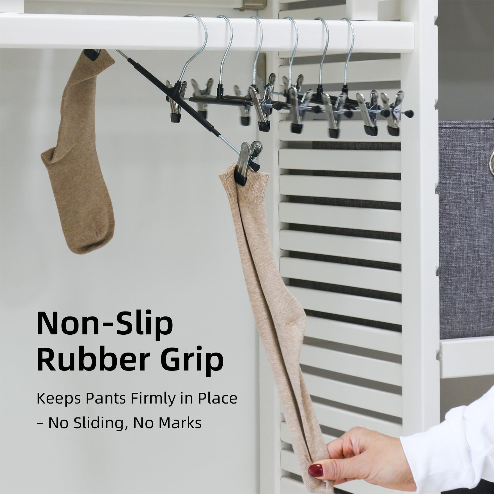 30 Pack Pants Hangers with Clips, 12 Inch Adjustable Skirt Hangers, Space Saving Non-Slip Clip Hangers with 360° Swivel Hook for Jeans, Shorts, Socks, Scarves