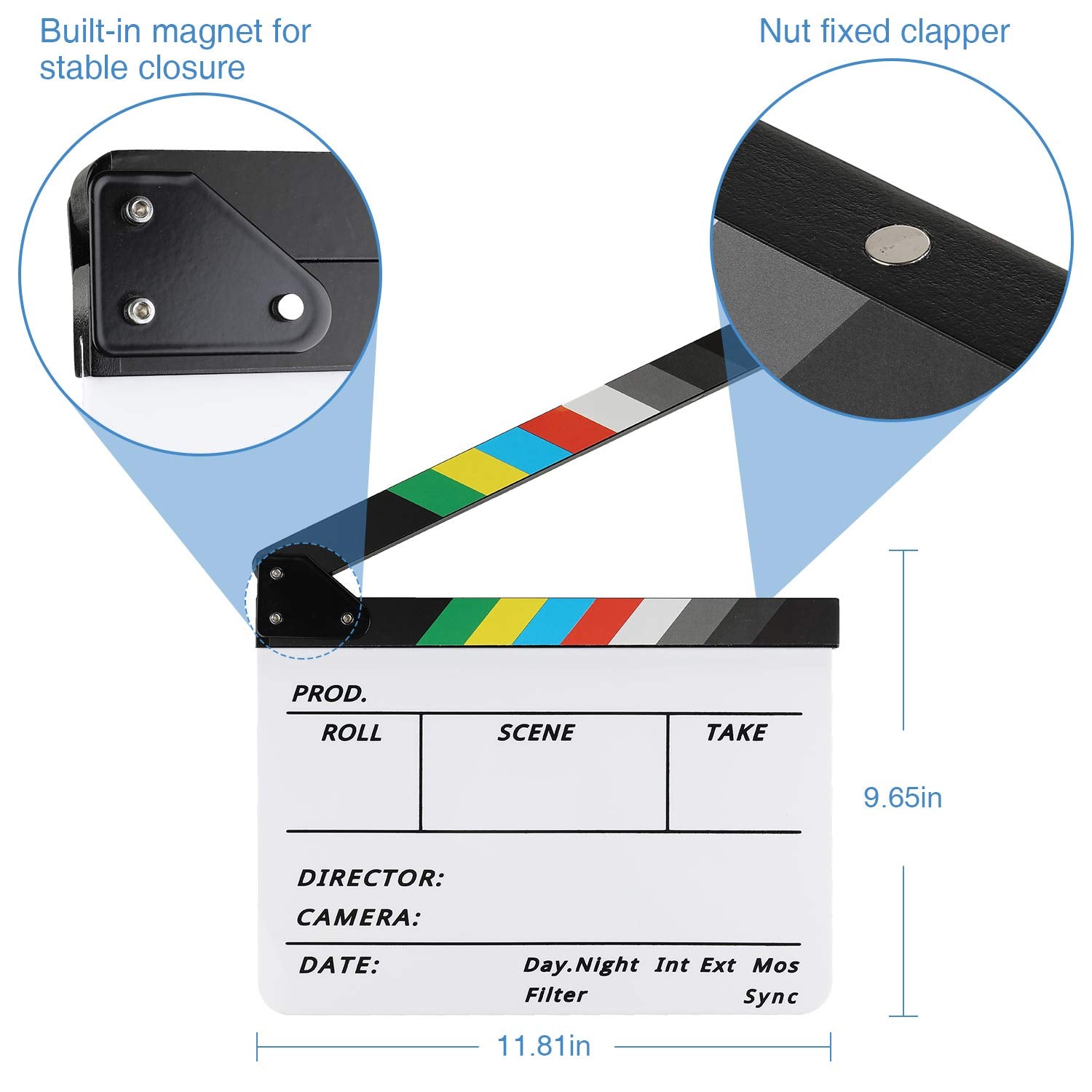 Acrylic Film Clapboard -12x10in Plastic Film Clapboard Cut Action Scene Clapper Board with a Magnetic Blackboard Eraser and 2 Custom Pens, Movie Props for Filmmakers, Students & Creators