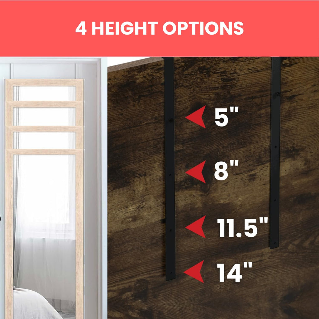 Over-The-Door Mirror Hanger | Adjustable 14.5-inch Set with Protective Lining | Perfect Height & Fit - 2 Brackets Set 1.5'' Door Depth (Black)