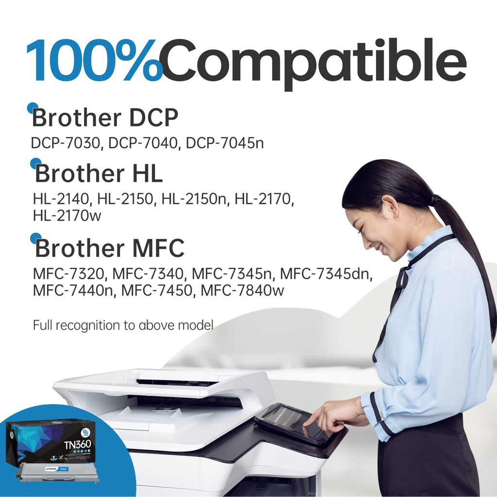 Gotoners TN360 TN-360 Toner Cartridge for Brother TN330 TN-330 Compatible Replacement for Brother DCP-7030 MFC-7840w HL-2170 HL-2140 DCP-7040 MFC-7340 MFC-7440 Printer Ink (Black, 2 Pack)