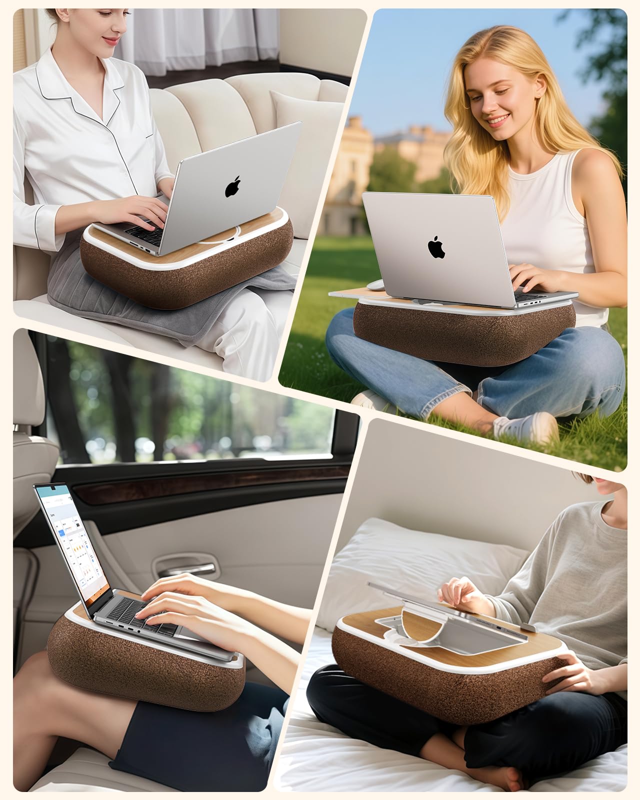 Nauttxon Lap Desk with Storage Cushion Washable - Portable Magnetic Mouse Pad - with Scented Cotton Pads - Multi-Functional Lap Desk for Home Office Couch Bed -Fits Up to 15 Inch Laptop