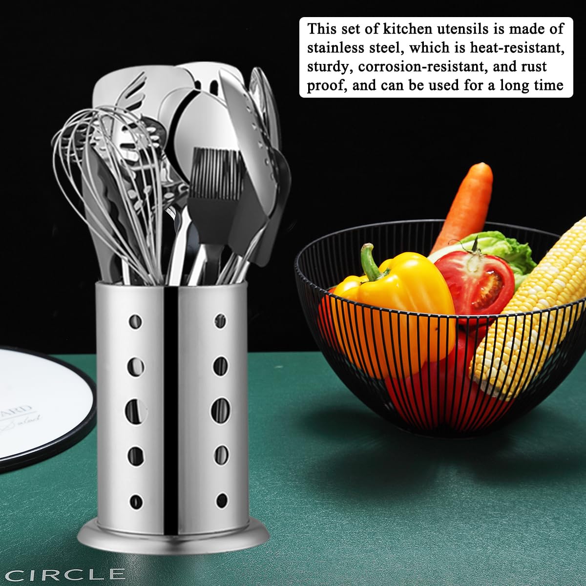 ReaNea Stainless Steel Kitchen Utensils Set 40 Pieces, Cooking Utensil Set with Utensils Holder, Kitchen Gadgets Kitchen Essentials New Home, House, Appartment Must Have, Metal Spatula Set