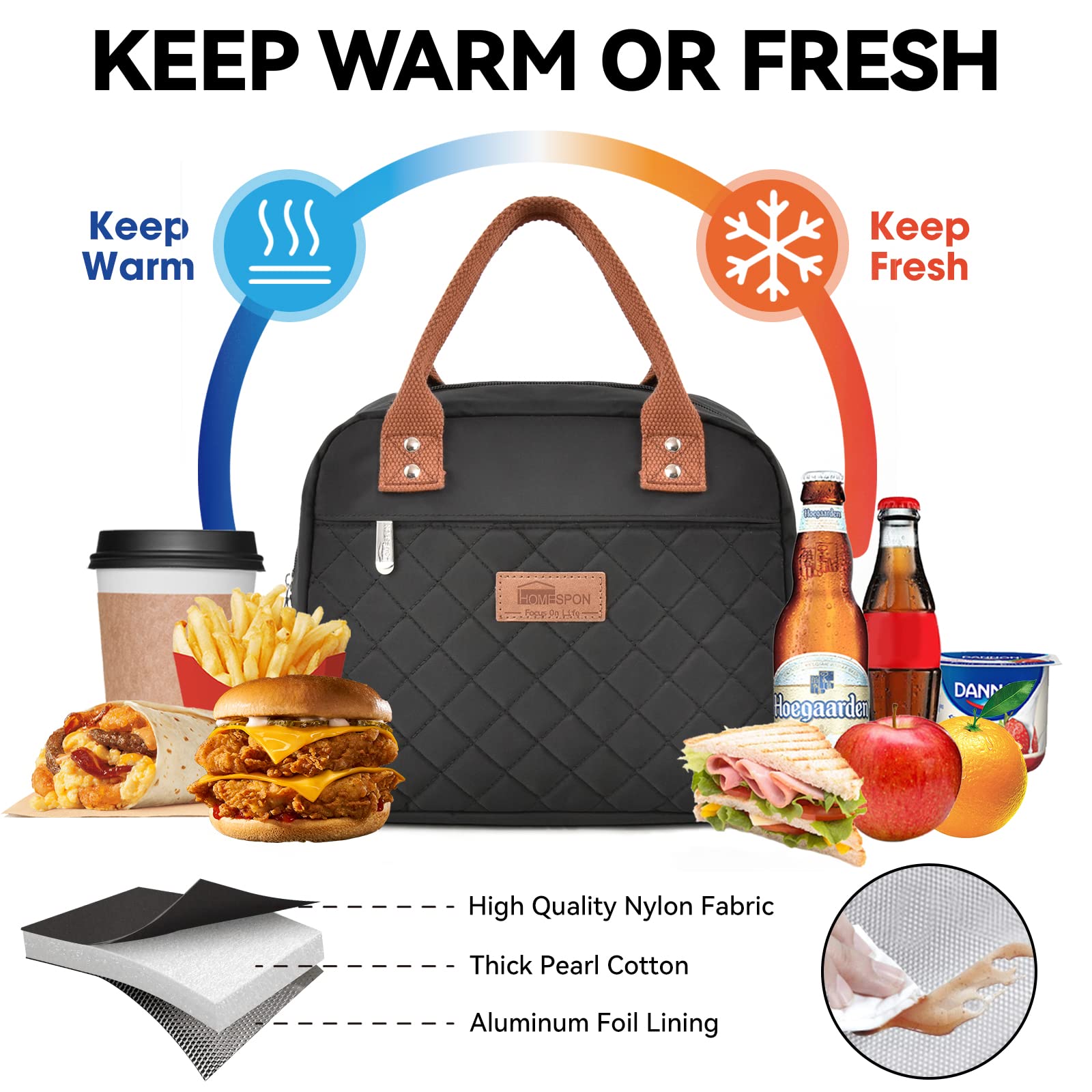 HOMESPON Insulated Lunch Bag for Women Men Adults Lunch Tote with Front Pocket Lunch Box Container Cooler Bag for Work Picnic