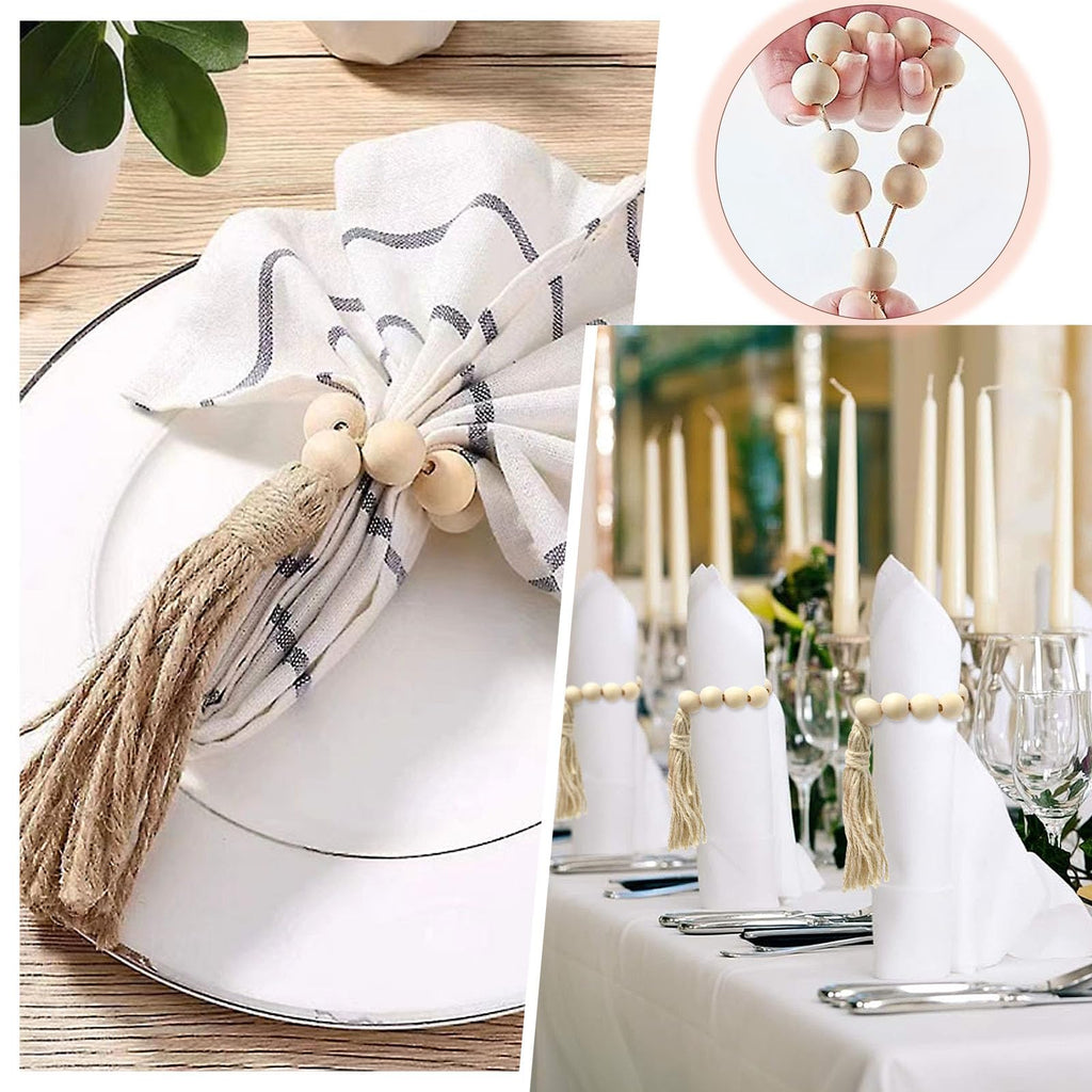 Supkiir 24 Pcs Wood Bead Napkin Rings, Bohemian Napkin Rings Wooden Napkin Ring Rustic Style Table Decor for Wedding Party Home Decoration