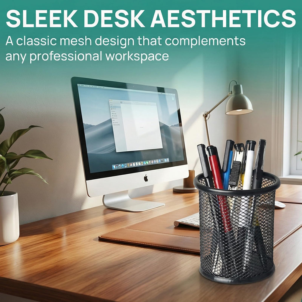 Nicunom 12 Pack Metal Pen Holder Mesh Pencil Holder Desk Organizer Mesh Round Pen Cup Pencil Cup for Desk Office Pen Organizer, Black