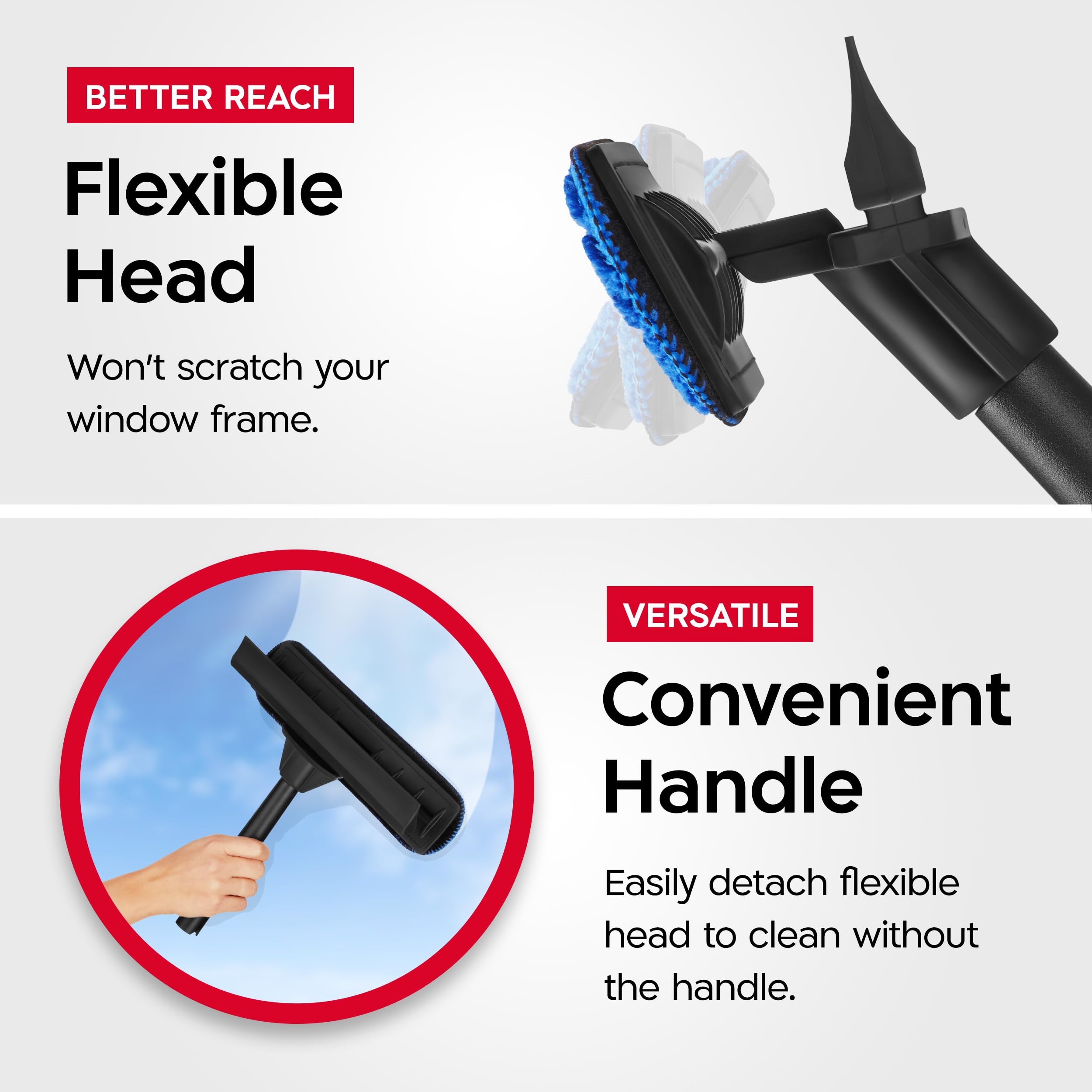 Tyroler 2-in-1 High Window Cleaning Tool | Window Squeegee Extendable with 30-205CM 5 Part Handle | Perfect Window Cleaning & Washing Kit (Black - Rubber)