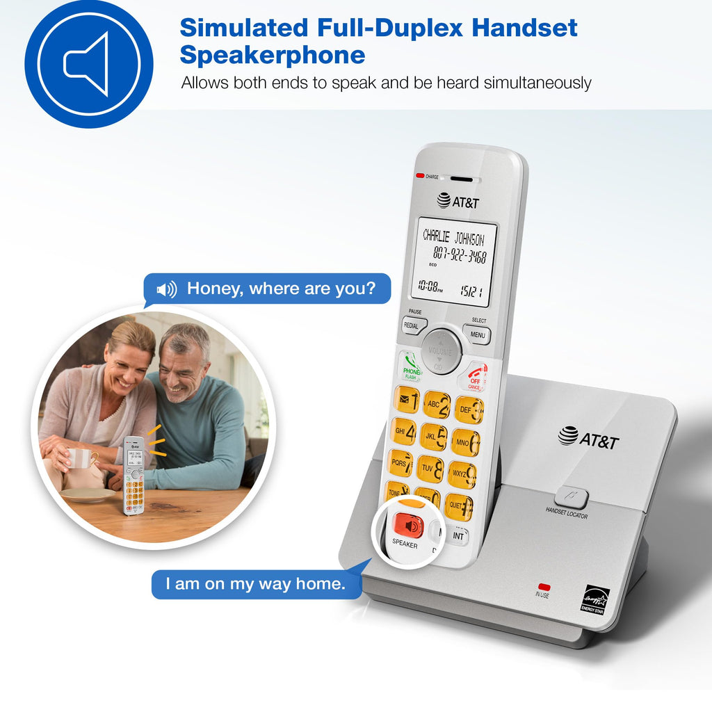 AT&T 1-Handset DECT 6.0 Cordless Home Phone with LCD Display, Lighted Keypad, Caller ID/Call Waiting, Simulated Full-Duplex Handset Speakerphone, Eco Mode, Voicemail Key, Quiet Mode, Intercom, EL51103