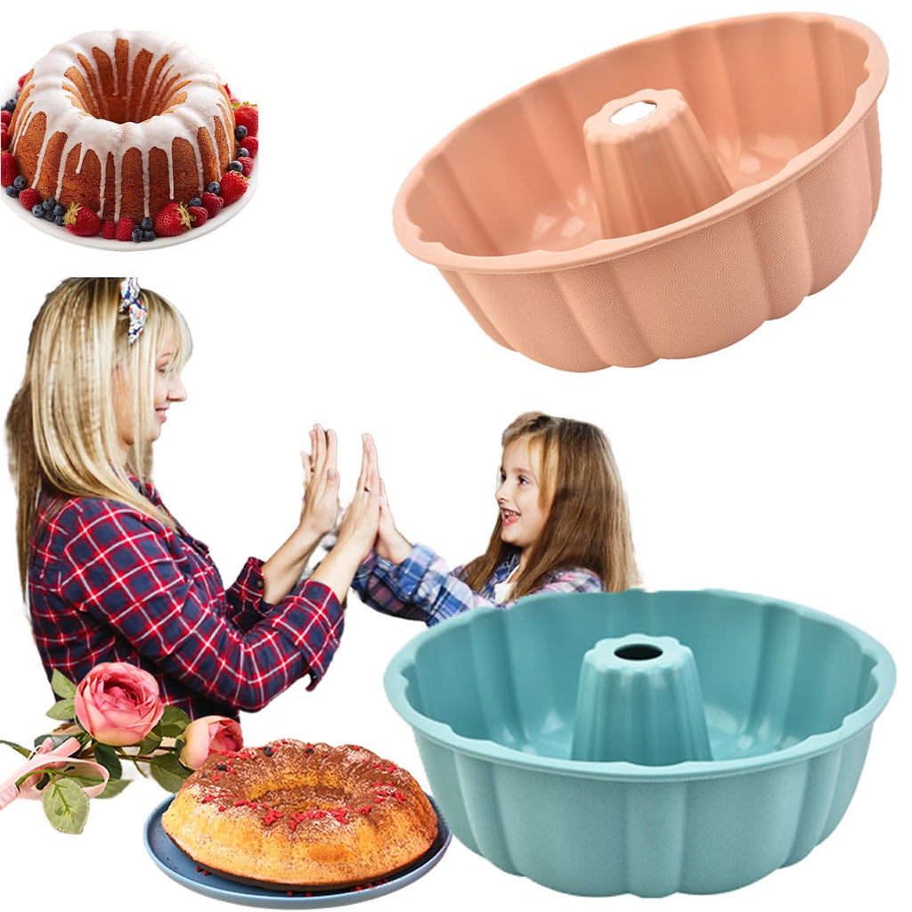 Lqucwepp 2PCS 10 Inch Cake Pan,Nonstick Fluted Cake Pan,Large Size Silicone Baking Molds for Bavarois, Brownie, Jello, Flan, Meatloaf,Pudding