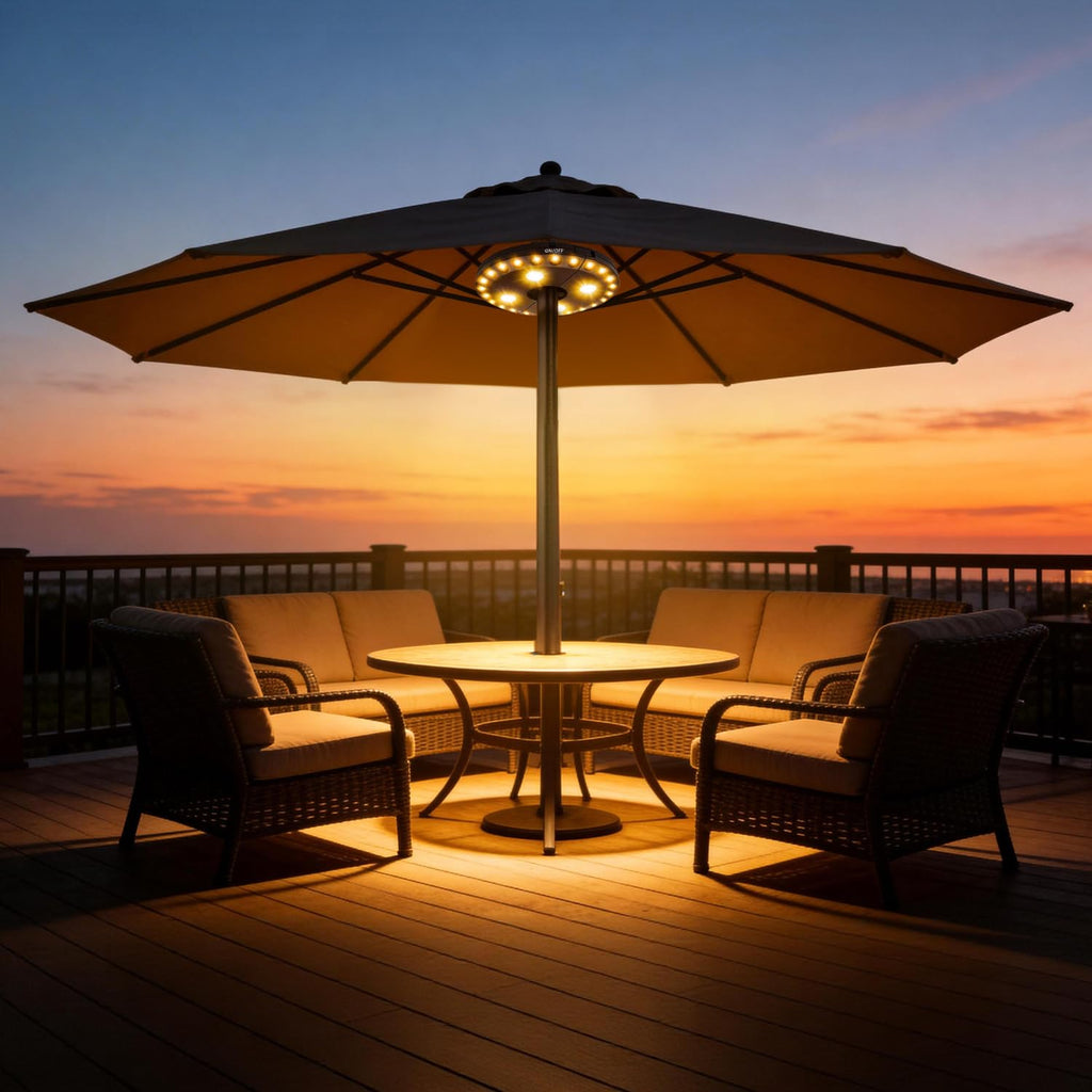 OYOCO Warm White Patio Umbrella Light 3 Brightness Modes Cordless 28 LED Lights at 200 lumens 4 x AA Battery Operated,Umbrella Pole Light for Patio Umbrellas,Camping Tents