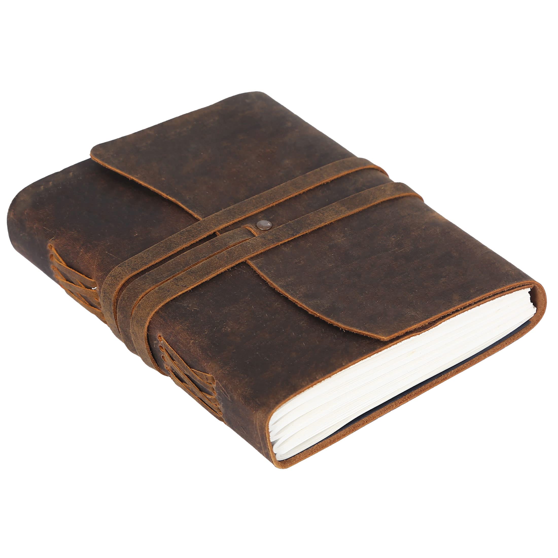 Handmade Leather Journal/Writing Diary/Bound Daily Notepad For Men & Women Unlined Paper Medium, writing pad gift for artist, sketch (8 x 6, Brown Tan)