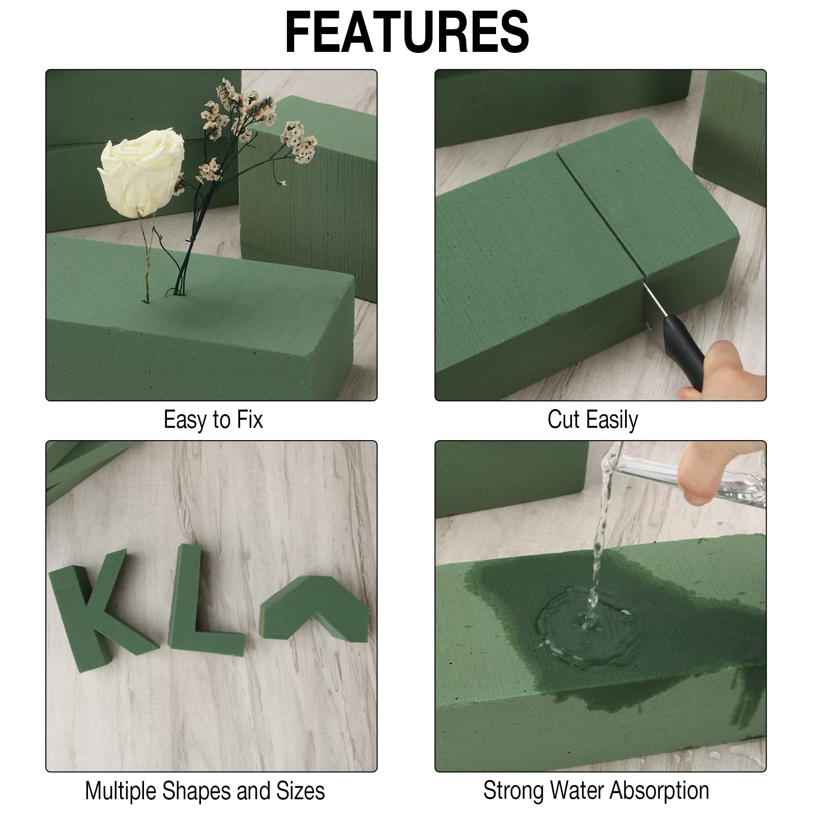 8 Pack Floral Foam Blocks for Fresh and Artificial Flowers, Wet Green Florist Bricks Arrangement Supplies for Crafts Wedding Decoration, 8.9" L x 4.1" W x 2.6" H