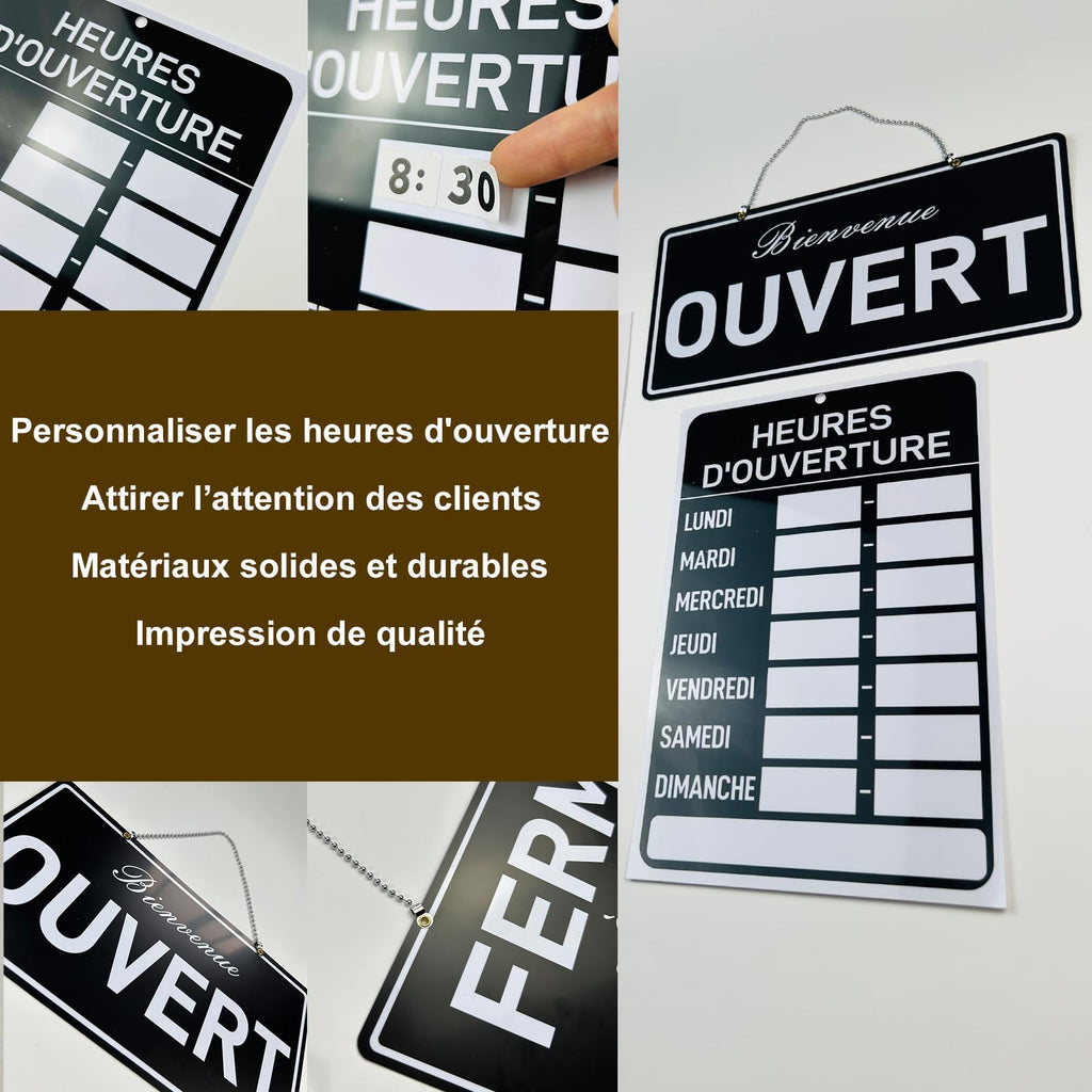 Signe Ouvert, Kit d'heures d'ouverture, Ouvert Fermé Signe, Open Signs for Business, Business Hours Signs, Open Closed Sign kit, Hours of Operation Signs for Business