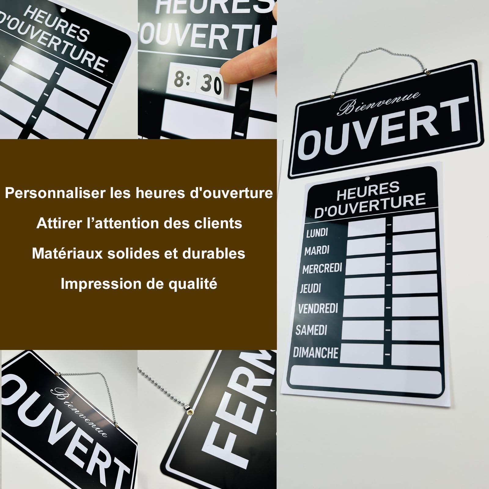 Signe Ouvert, Kit d'heures d'ouverture, Ouvert Fermé Signe, Open Signs for Business, Business Hours Signs, Open Closed Sign kit, Hours of Operation Signs for Business
