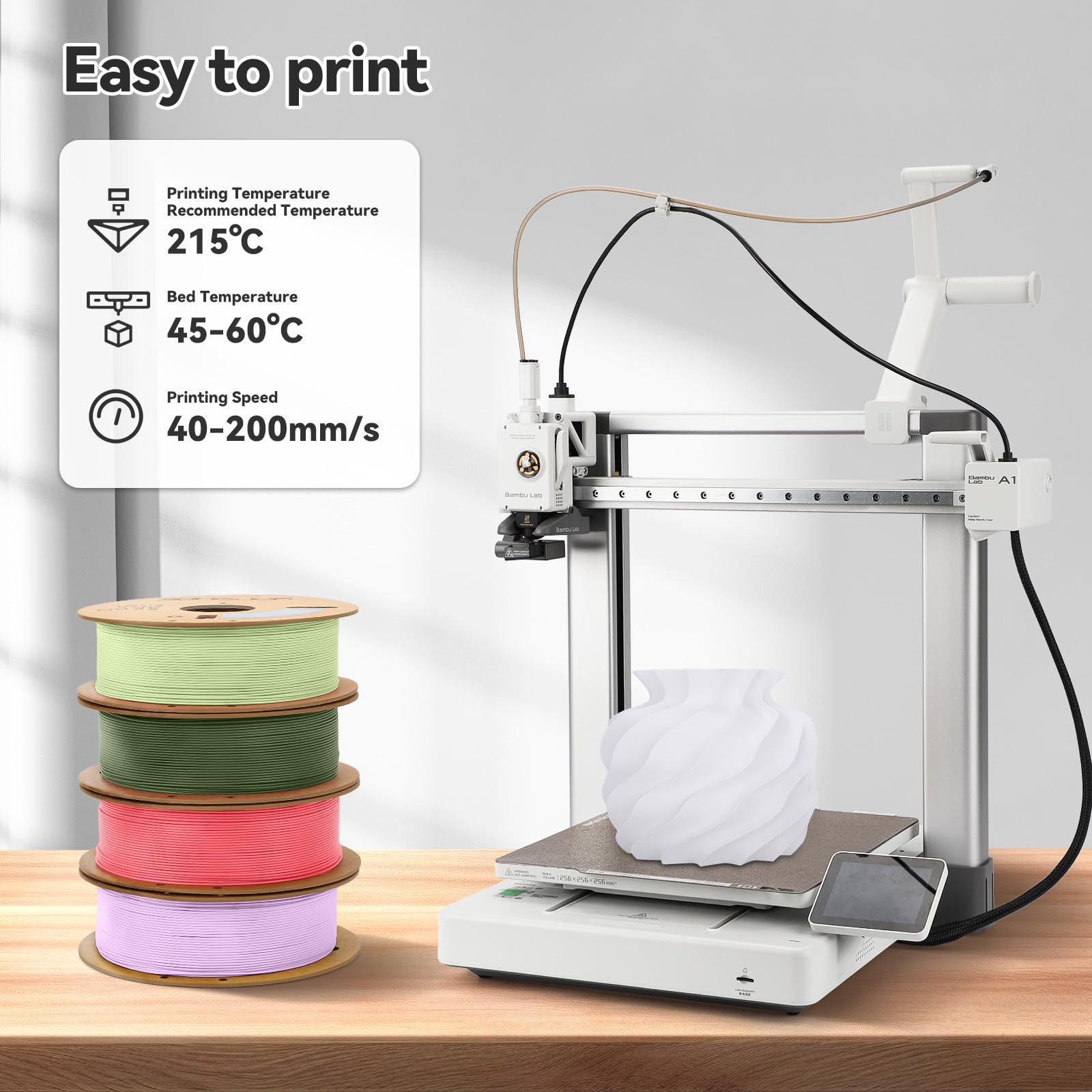3DHoJor Matte PLA Filament 1.75mm White, Upgrade Matte 3D Printer PLA Filament, 1kg Spool (2.2lbs) Cardboard Spool 3D Printing Filament for 3D Printers