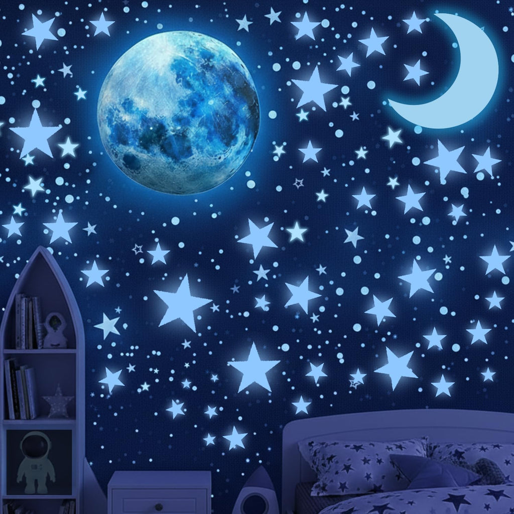 LUMOSX Glow in The Dark Stars for Ceiling - 1050pcs w/Moons + Ebook, Glow in The Dark Stickers of Ceiling Stars Glowing Star Decal Decoration, Star Ceiling for Kids Room Decor Kids