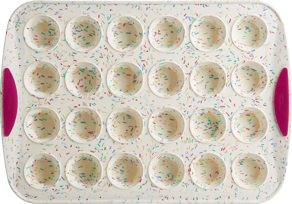 Trudeau 24 Count Mini Muffin Pan Silicone Bakeware, Confetti White (05118554)
