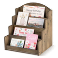 Greeting Card Display Stand, Wooden 4-Tier Postcard Display Stand Holder for Sticker, Vendors, Retail Stores, Brown