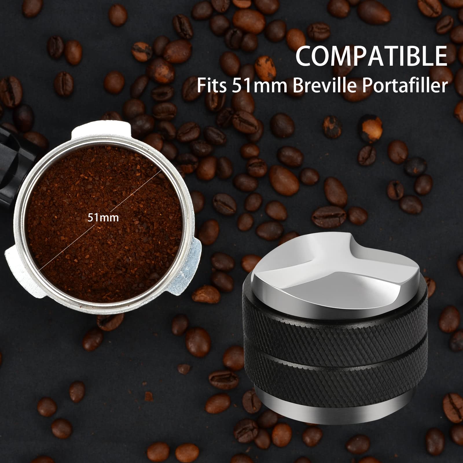 51mm Espresso Tamper, Coffee Distributor Adjustable Height, Coffee Leveler Fits with Two-in-one Double-Head and Flat-Bottom Three Leaf for Macaroons Espresso Coffee