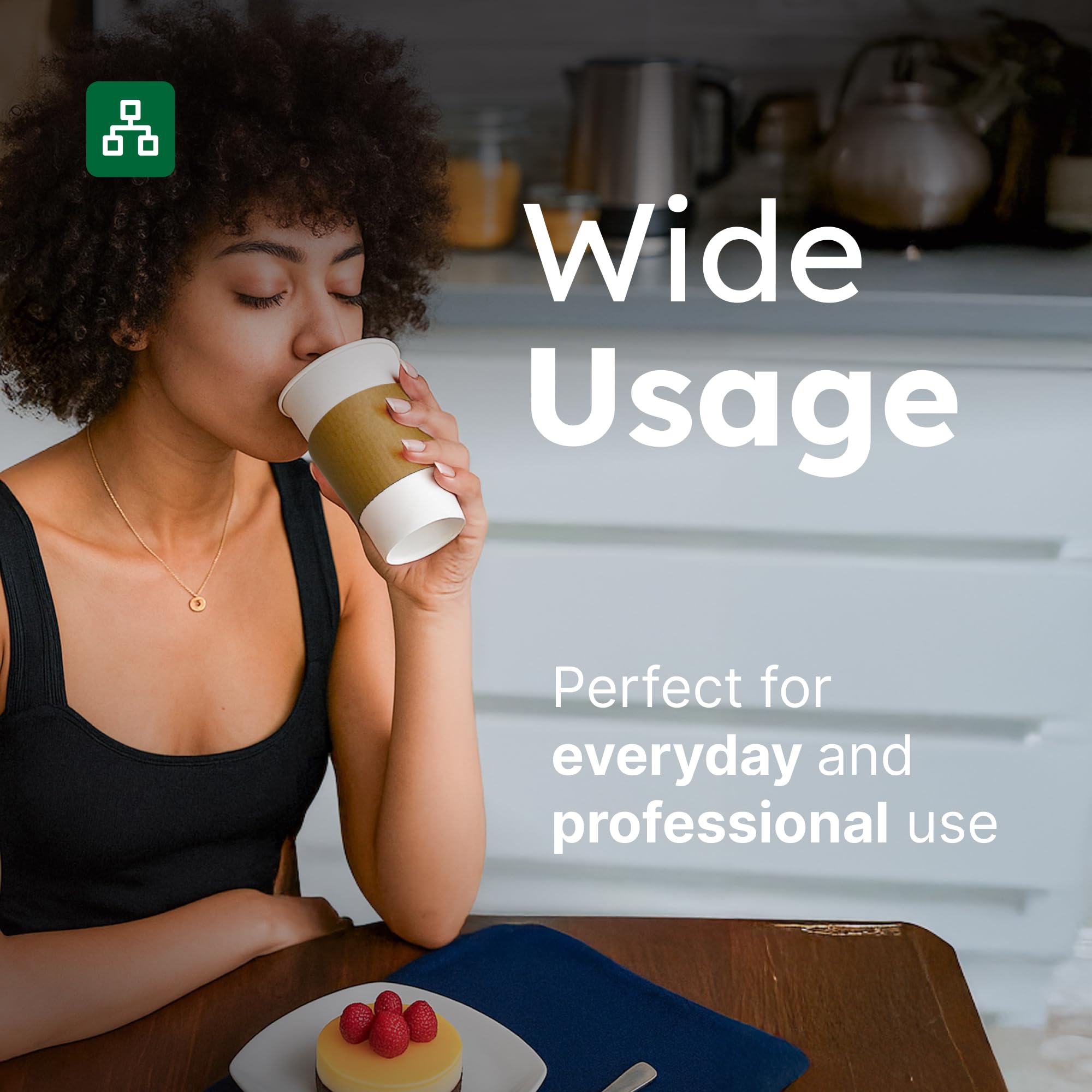 16oz Disposable Coffee Cups with Lids and Sleeves – Set of 100 Disposable Cups for Hot and Cold Drinks – White Paper Cups with Lids and Covers for Thermal Protection – 100 Units, 16oz Each
