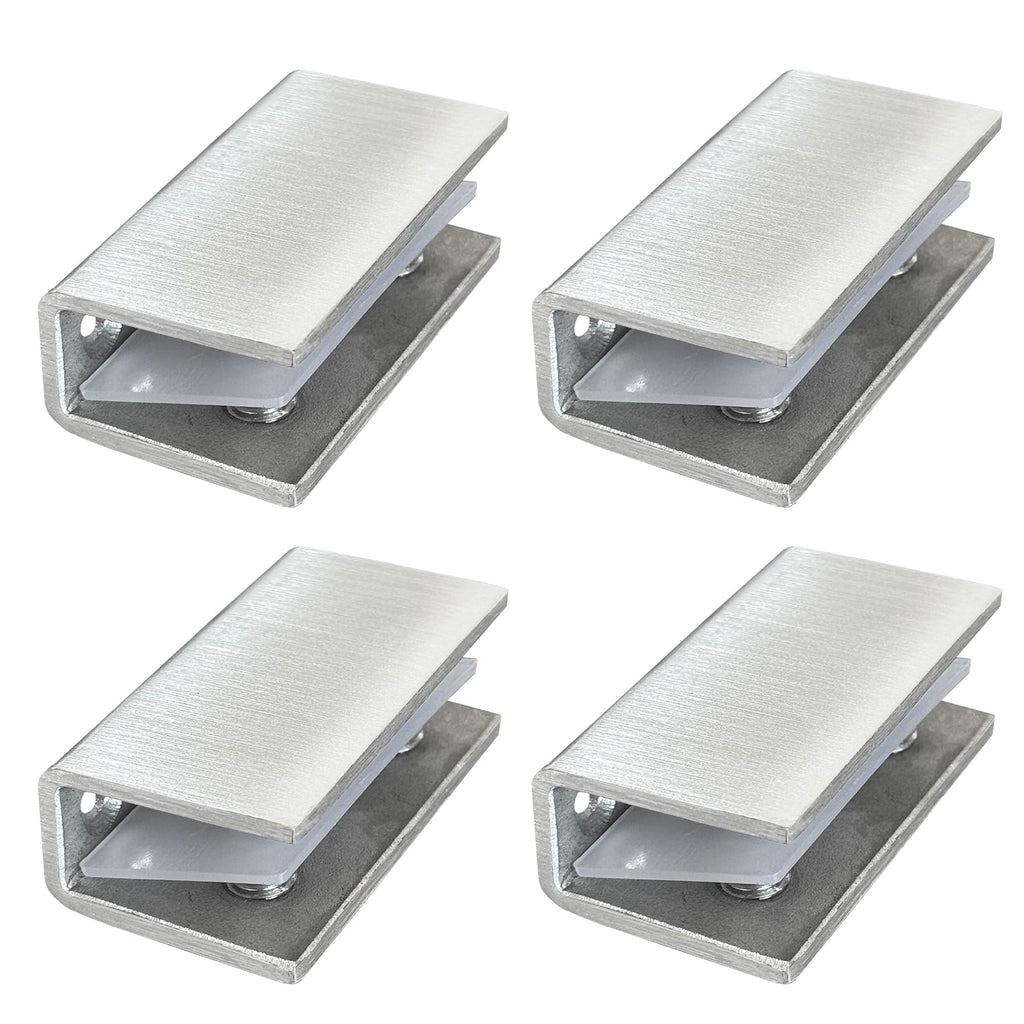 4Pcs Stainless Steel Glass Shelf Clip Clamp Bracket Support Adjustable 304 Stainless Steel Brushed Finish Glass Clip Shelf Brackets Holder Support 0.3" to 0.5"/ 8 to 12mm Thick