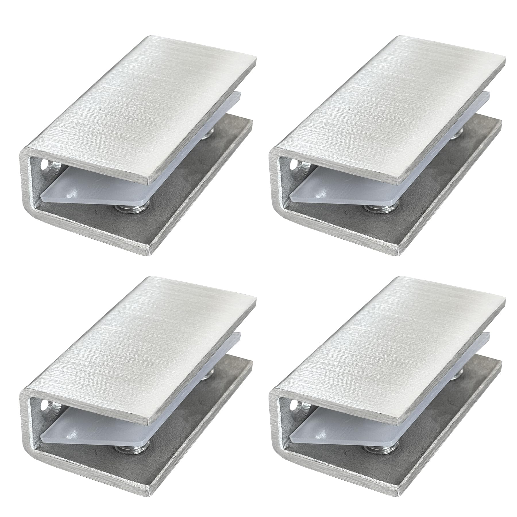 4Pcs Stainless Steel Glass Shelf Clip Clamp Bracket Support Adjustable 304 Stainless Steel Brushed Finish Glass Clip Shelf Brackets Holder Support 0.3" to 0.5"/ 8 to 12mm Thick