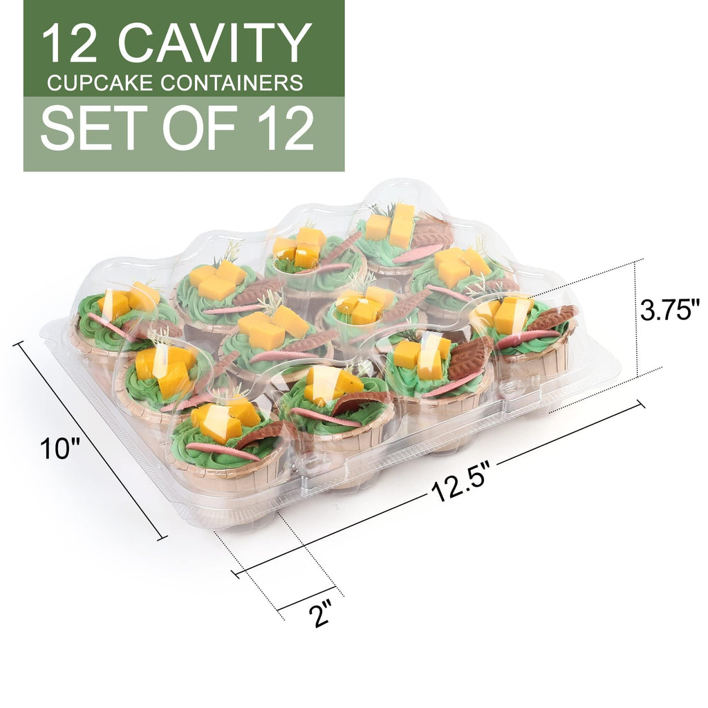 LotFancy Cupcake Containers 12 Count, 12 Sets, Plastic Cupcake Boxes Bulk, Cupcake Holder with Detachable Lid, Disposable Muffin Carrier, Standard Size