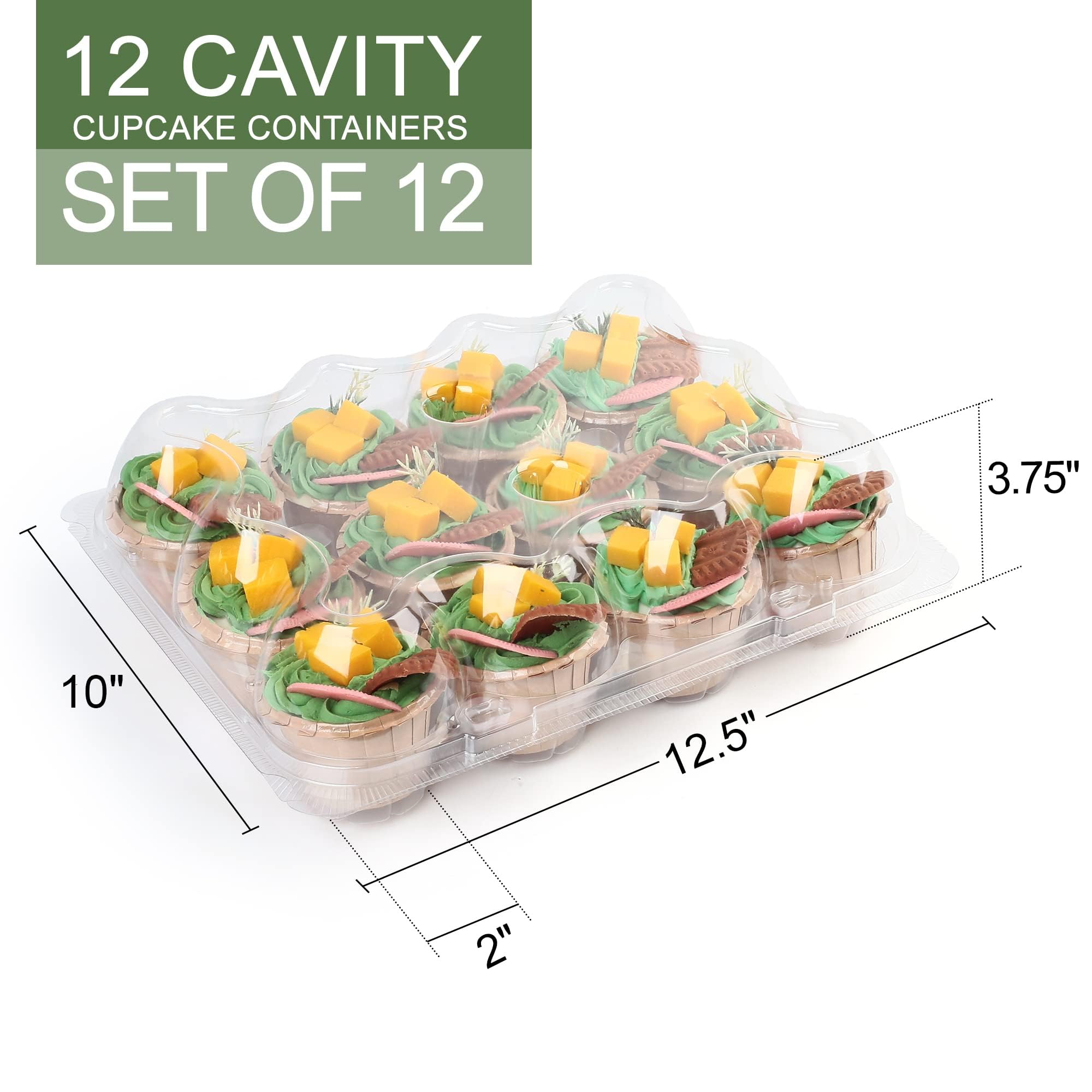 LotFancy Cupcake Containers 12 Count, 12 Sets, Plastic Cupcake Boxes Bulk, Cupcake Holder with Detachable Lid, Disposable Muffin Carrier, Standard Size