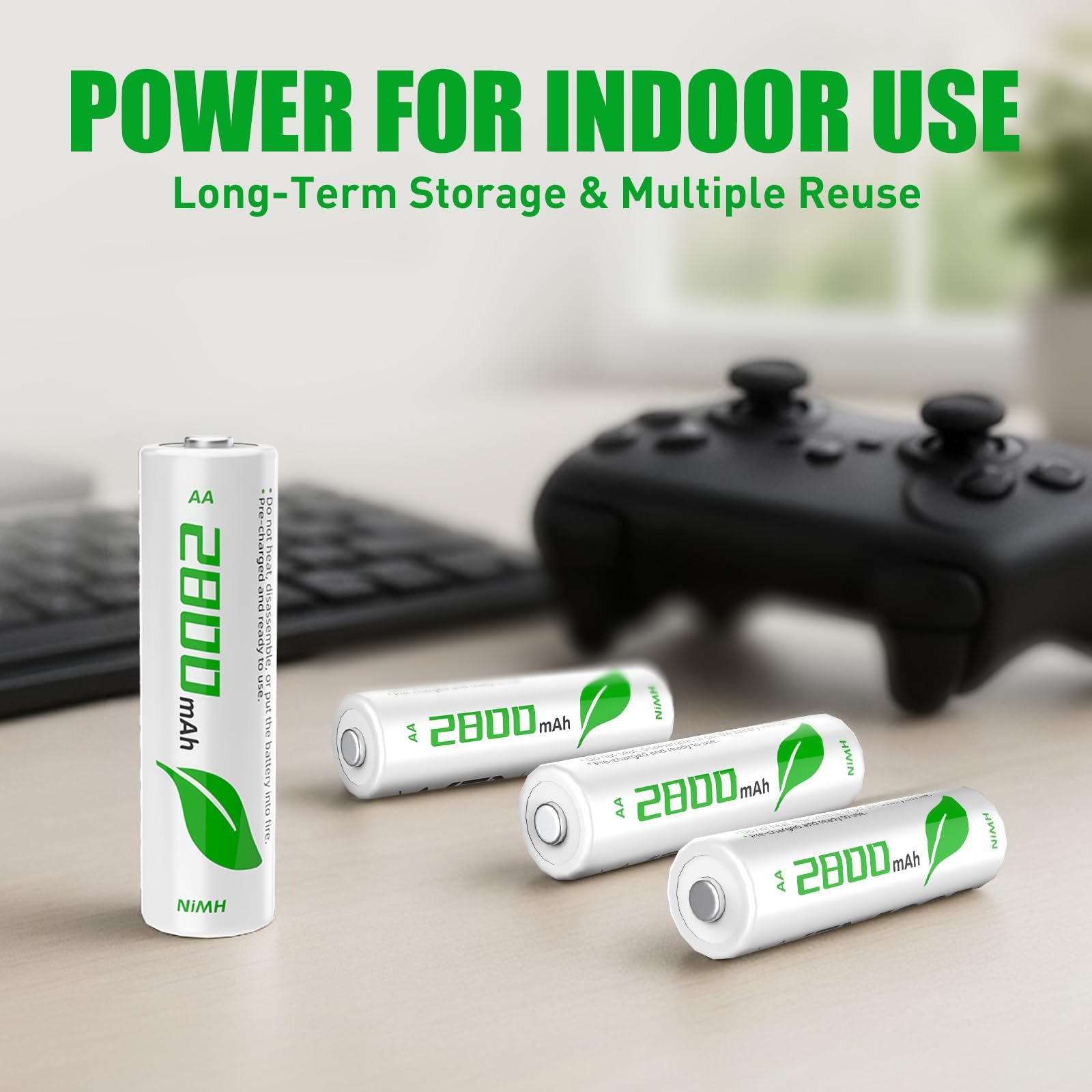 WENJOOP AA Rechargeable Batteries 12-Pack, 2800mAh NiMH High-Capacity, Low Self-Discharge, Long-Lasting AA Batteries for Flashlights, Remote Controls, Toys, Clocks