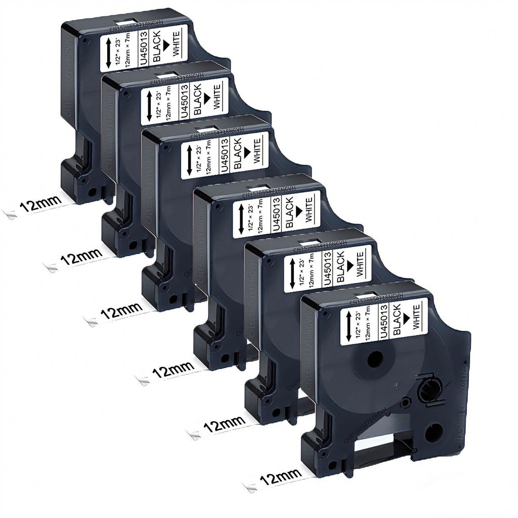 Compatible D1 Label Tape 45013 Replace for 45013 Label Maker Refills a45013 S0720530, Black on White,1/2 Inch x 23 Ft for LabelManager 160 280 210D 420P 360D PnP Label Maker 6-Pack
