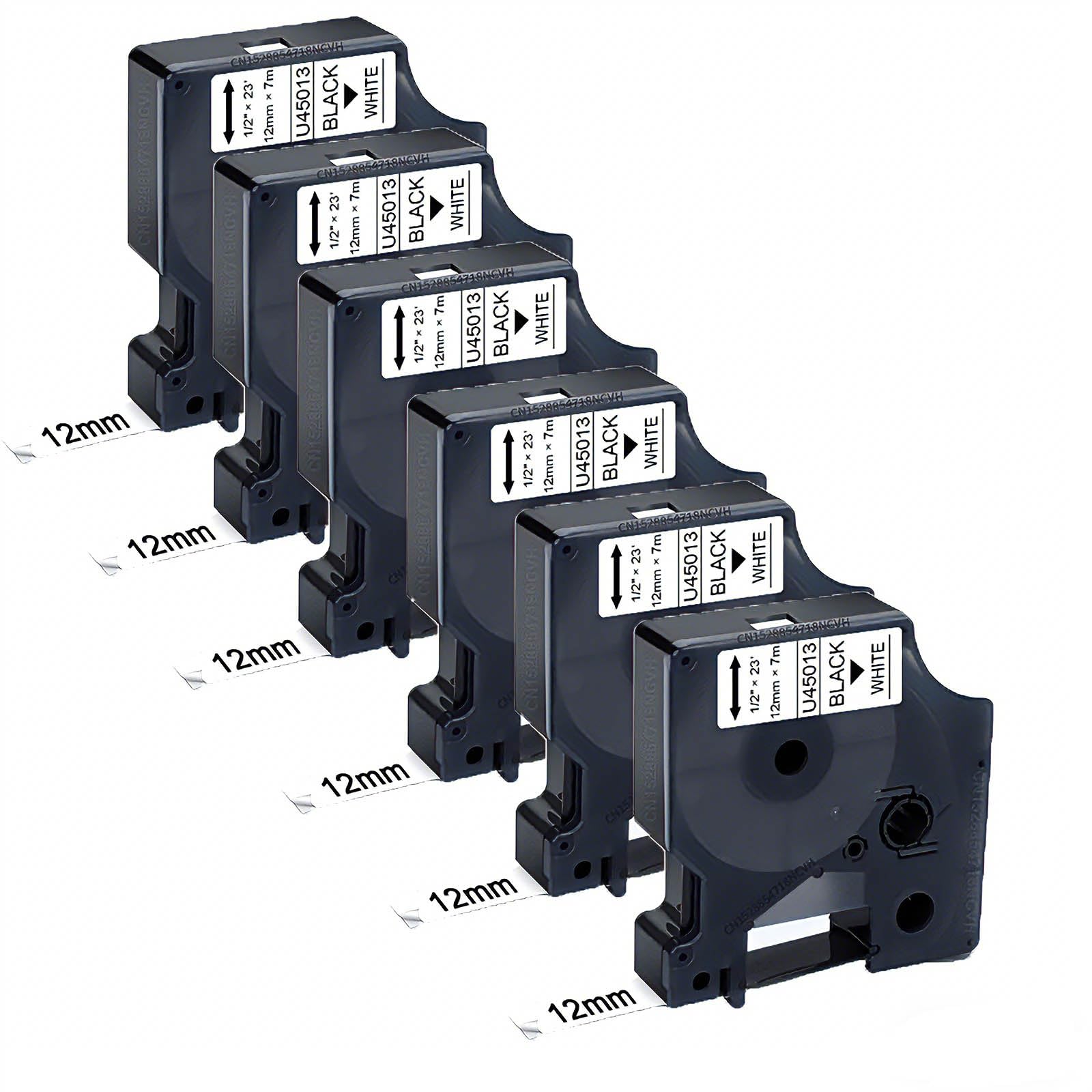 Compatible D1 Label Tape 45013 Replace for 45013 Label Maker Refills a45013 S0720530, Black on White,1/2 Inch x 23 Ft for LabelManager 160 280 210D 420P 360D PnP Label Maker 6-Pack