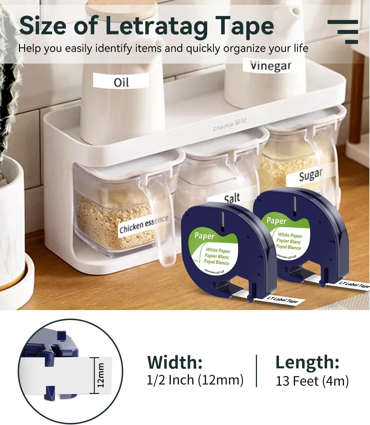Freshworld 10-Pack 91330 Replace for Dymo Label Maker Refill White Paper Tape 1/2'' 13' Label Maker Tape 12mm S0721510 Compatible with Dymo LetraTag Refills for LT-100H LT-100T LT-200B QX50 XM XR 2000
