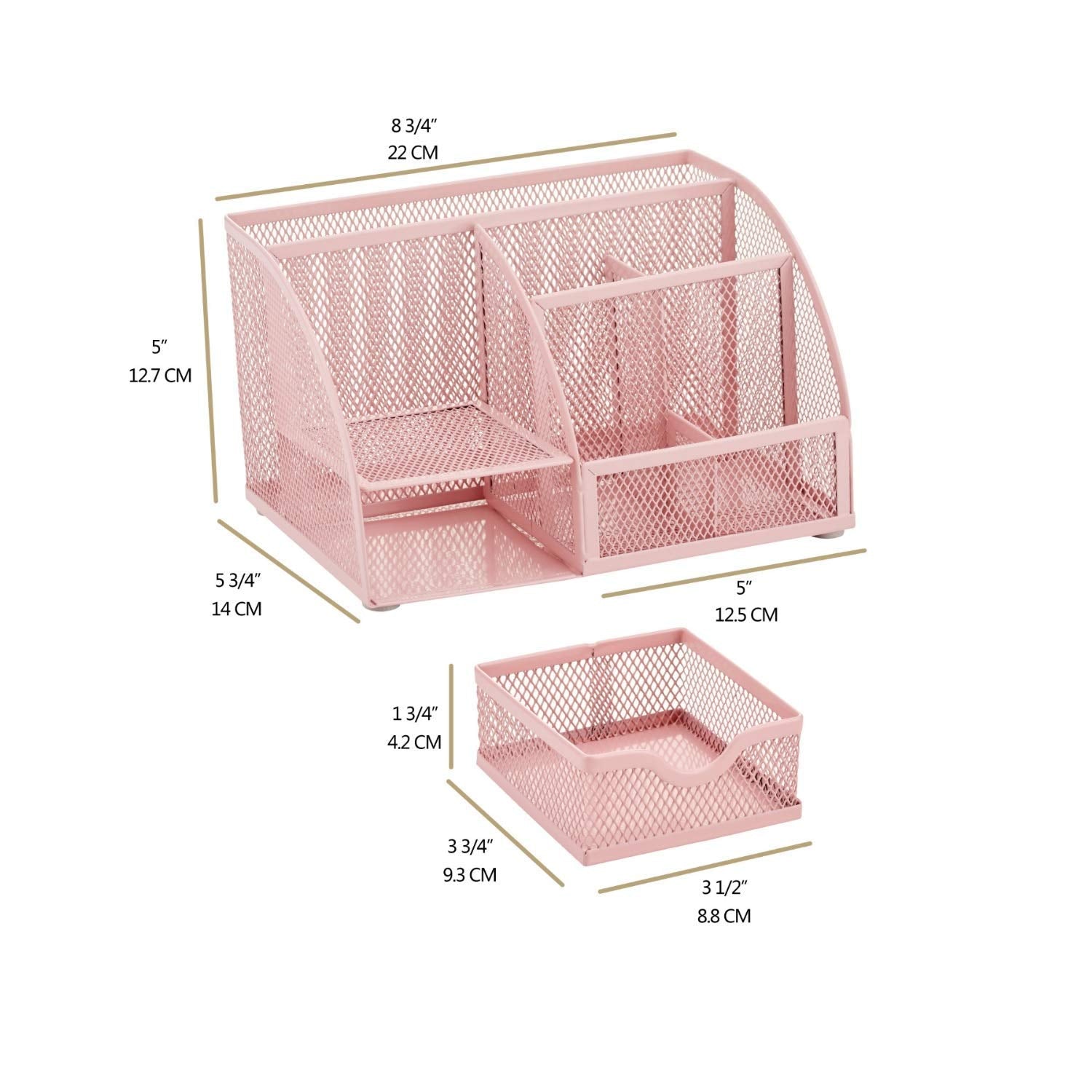 Annova Mesh Desk Organizer Office with 7 Compartments + Drawer/Desk Tidy Candy/Pen Holder/Multifunctional Organizer (Light Pink)