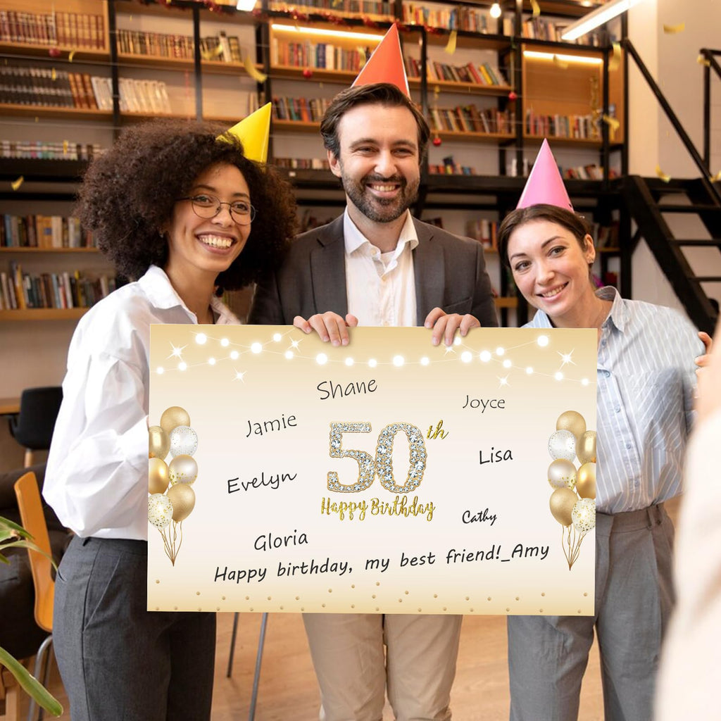 Kuxriox Large 50th Birthday Card With Envelope, Black Gold Happy 50th Birthday Giant Guest Book Gifts for Men Women, Giant Fifty Bday Card Gifts Party Supplies, The Year 1976 Jumbo 50 Bday Card