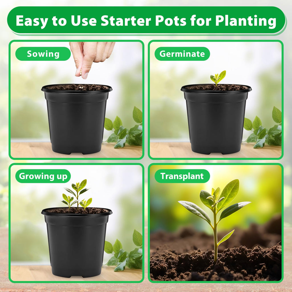 Sfee 100 Pack Plant Nursery Pots 4 inch Plastic Plant Pots, Soft Durable Reusable Seed Starting Pots for Succulents Plants Vegetables Fruits Seedlings Transplanting with 100 Plant Labels (Black)