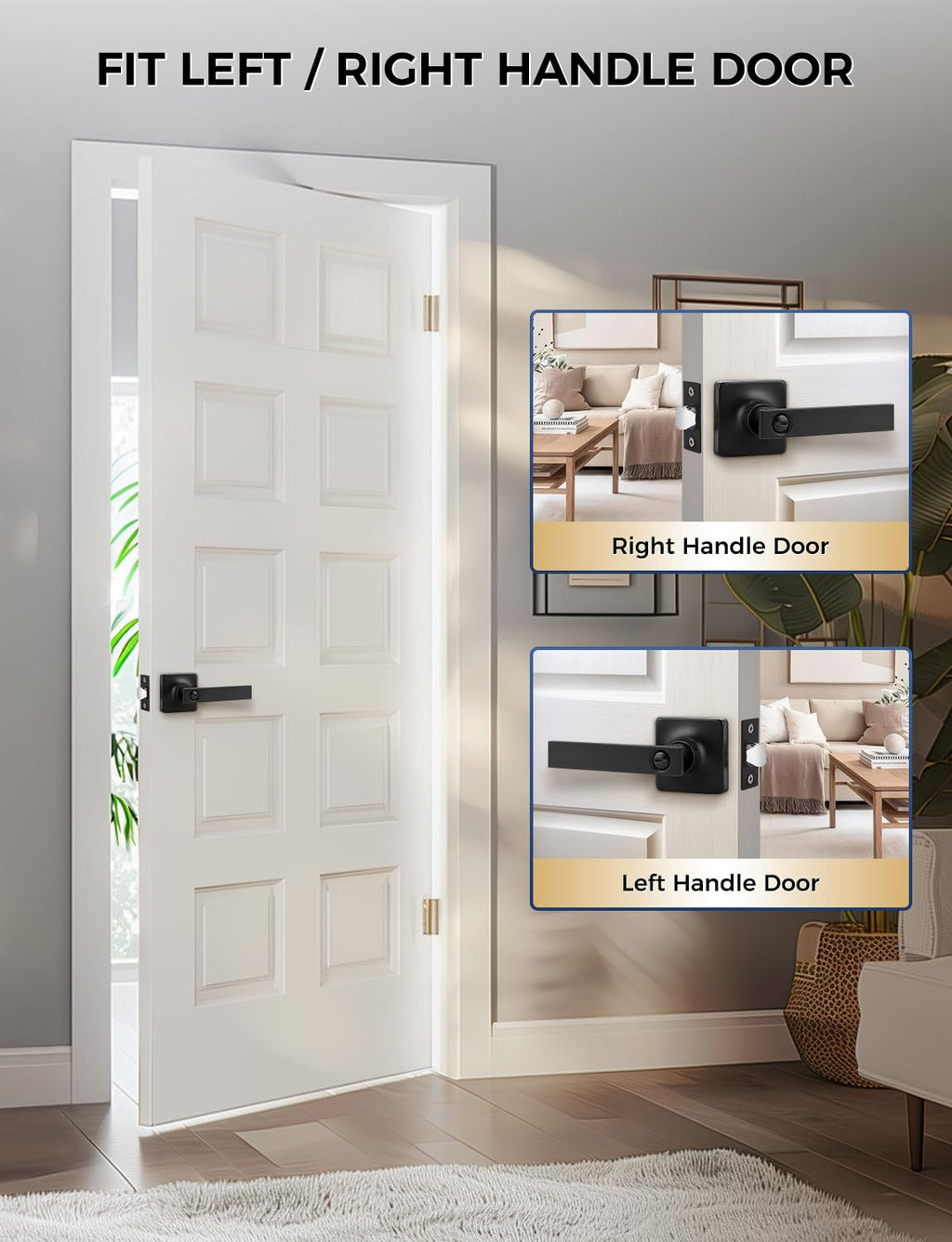 Mengico 1 Pack Black Privacy Lever Door Handle Interior with Lock, Heavy Duty Square Door Lever for Bed/Bath, Keyless Door Locksets, Reversible for Left Right Handed Doors