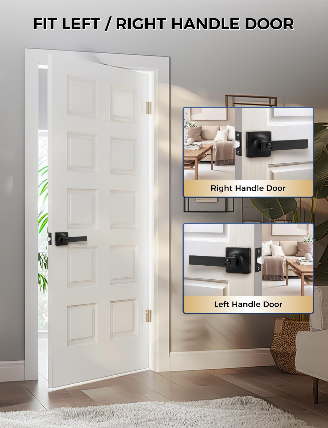 Mengico 1 Pack Black Privacy Lever Door Handle Interior with Lock, Heavy Duty Square Door Lever for Bed/Bath, Keyless Door Locksets, Reversible for Left Right Handed Doors