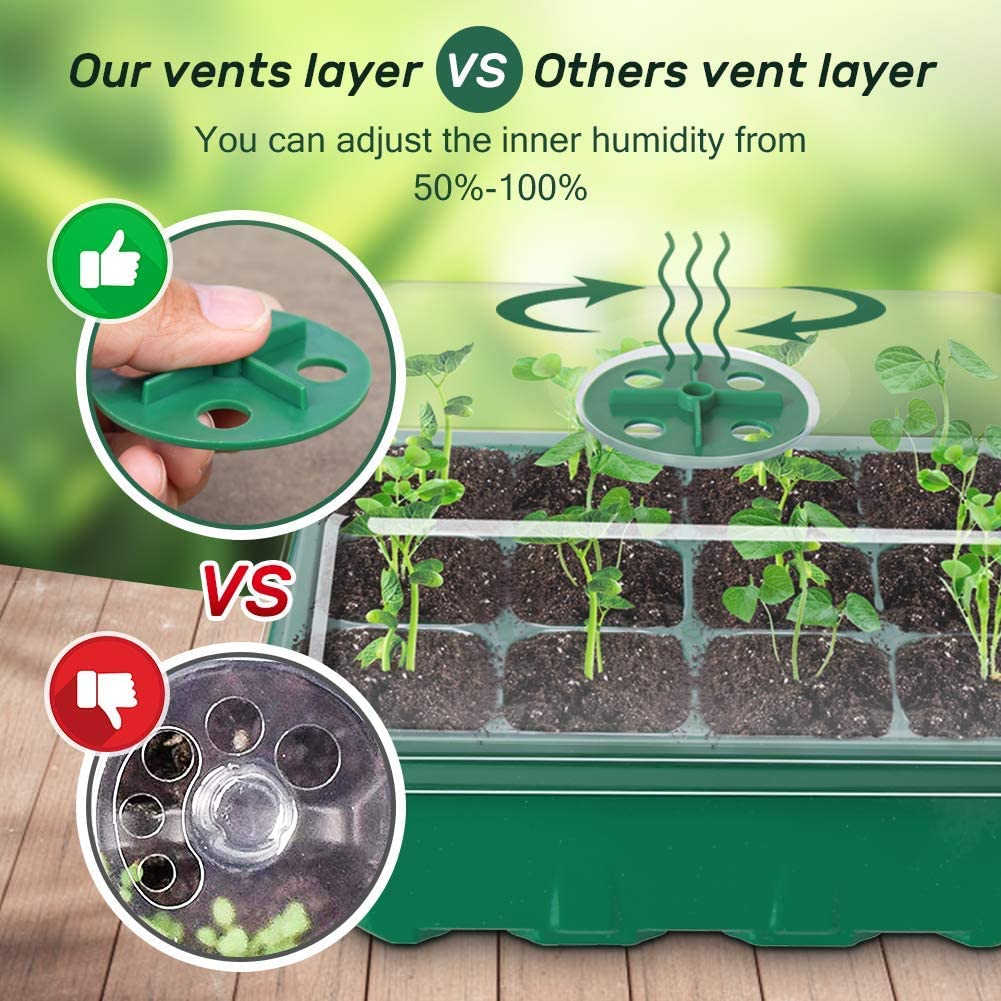 10 Packs Seed Starter Tray Seedling Tray (12 Cells Per Tray) Humidity Adjustable Plant Starter Kit with Dome and Base Greenhouse Grow Trays for Seeds Growing Starting