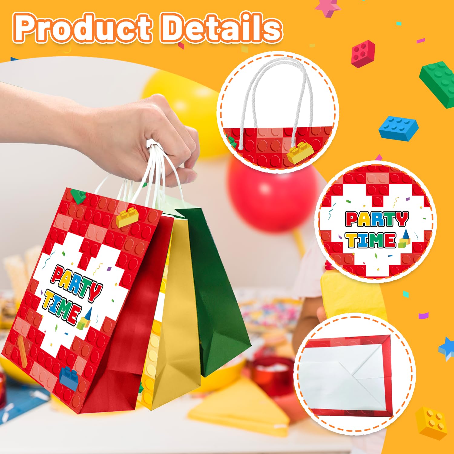 Building Block Party Favor Bags,24 Pcs Building Block Gift Bags Set Building Block Party Bags,Building Block Party Present Bags Bricks Theme Paper Bag for Building Block Birthday Party Decorations