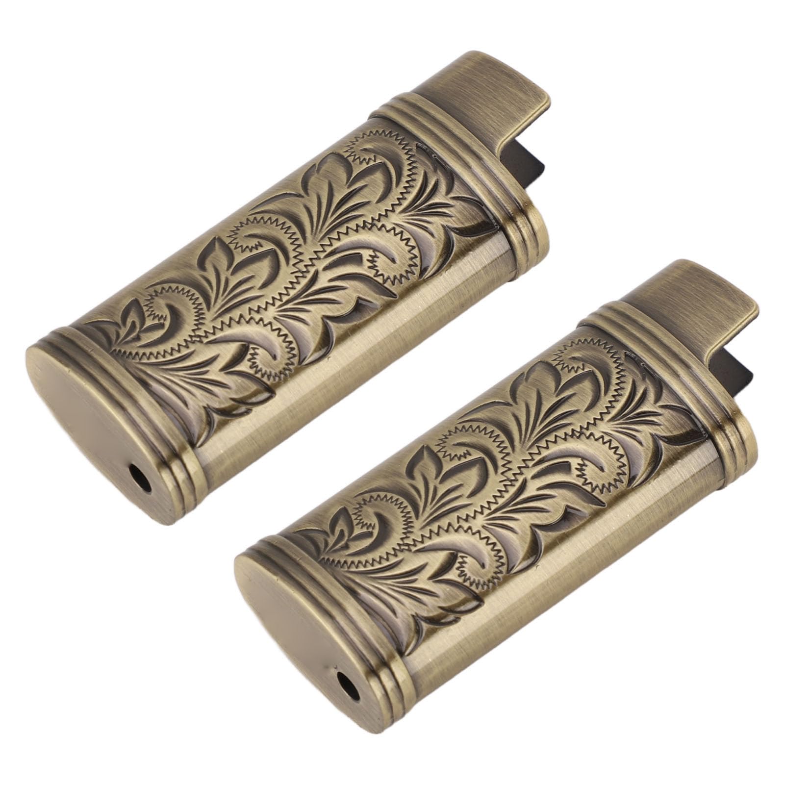Metal Lighter Case Cover Holder Vintage Floral Stamped, 2pcs Retro Lighter Case Compact 3D Floral Stamped Engraving Zinc Alloy Protective Case Cover(Bronze)