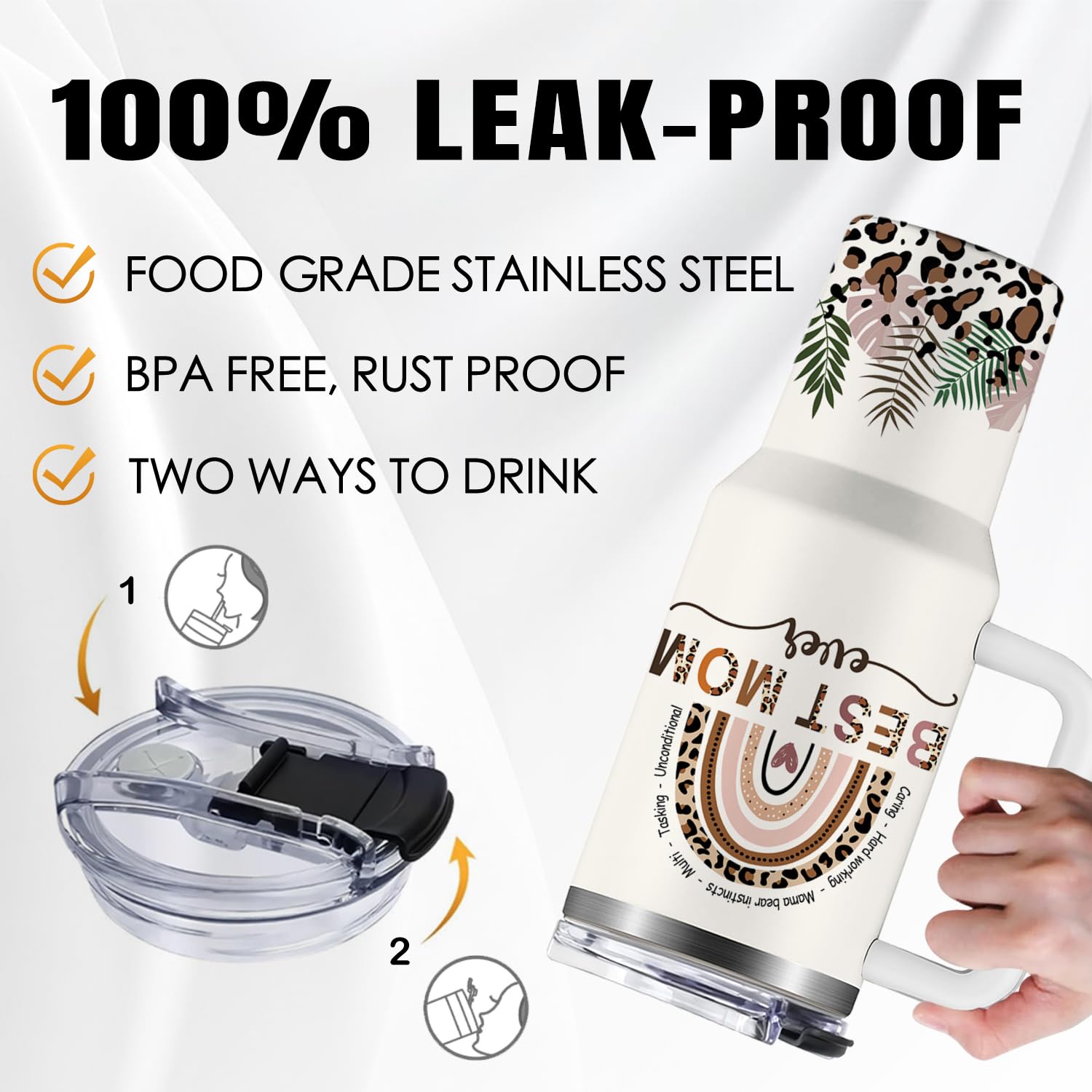Mom Gifts for Best Mom Ever Tumbler, Birthday Gifts for Moms Tumbler with Handle, Mothers Day Gifts for Mama Mug Large, 40oz Moms Nutrition Facts Cup, Leopard Print