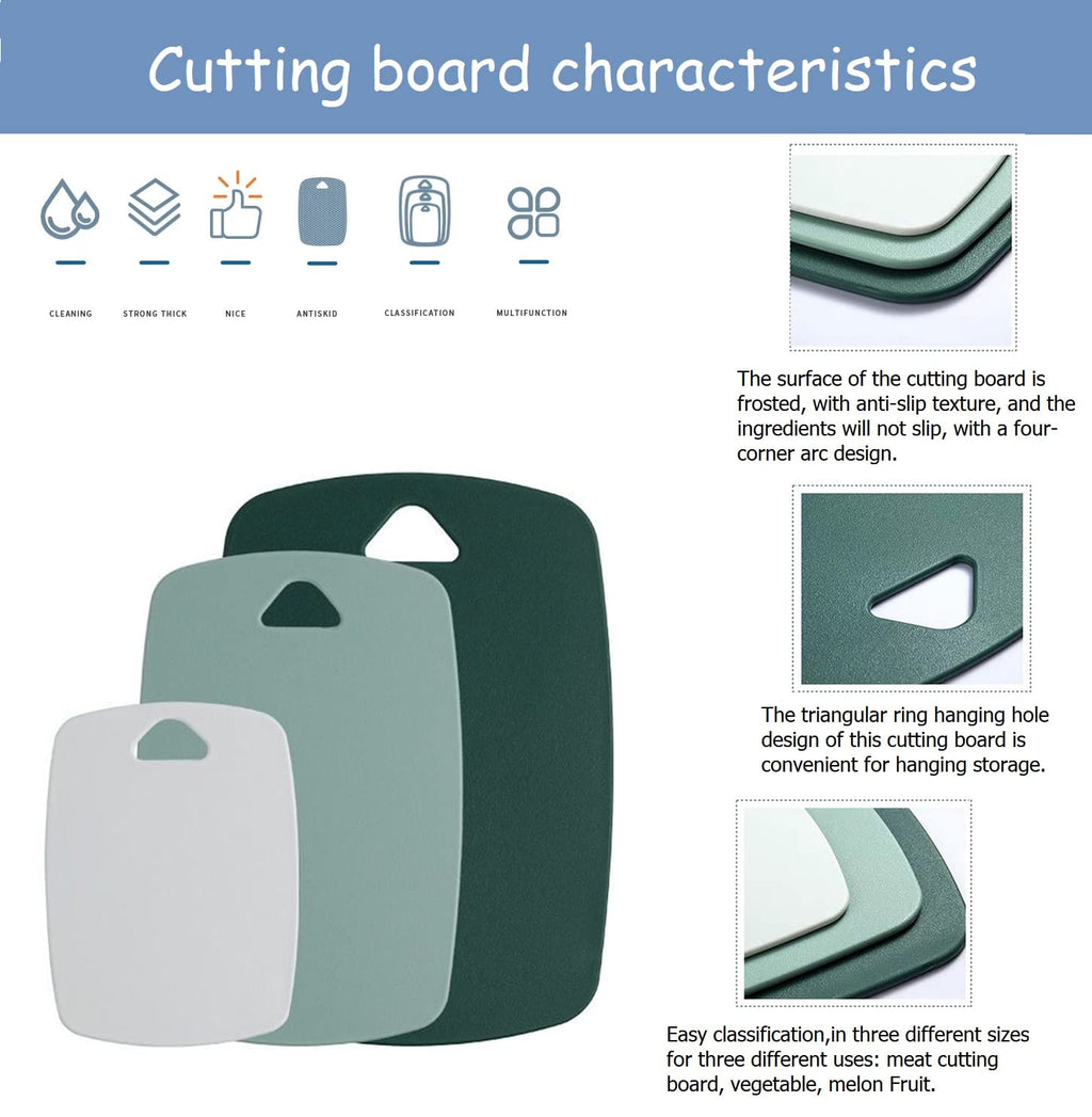 Plastic Cutting Board Set of 3, Cutting Boards for Kitchen,Thick Chopping Boards for Meat, Veggies, Fruits, with Easy Grip Handle,Non-Slip, Dishwasher Saf,Suitable for Outdoor Camping, RV. (Green)